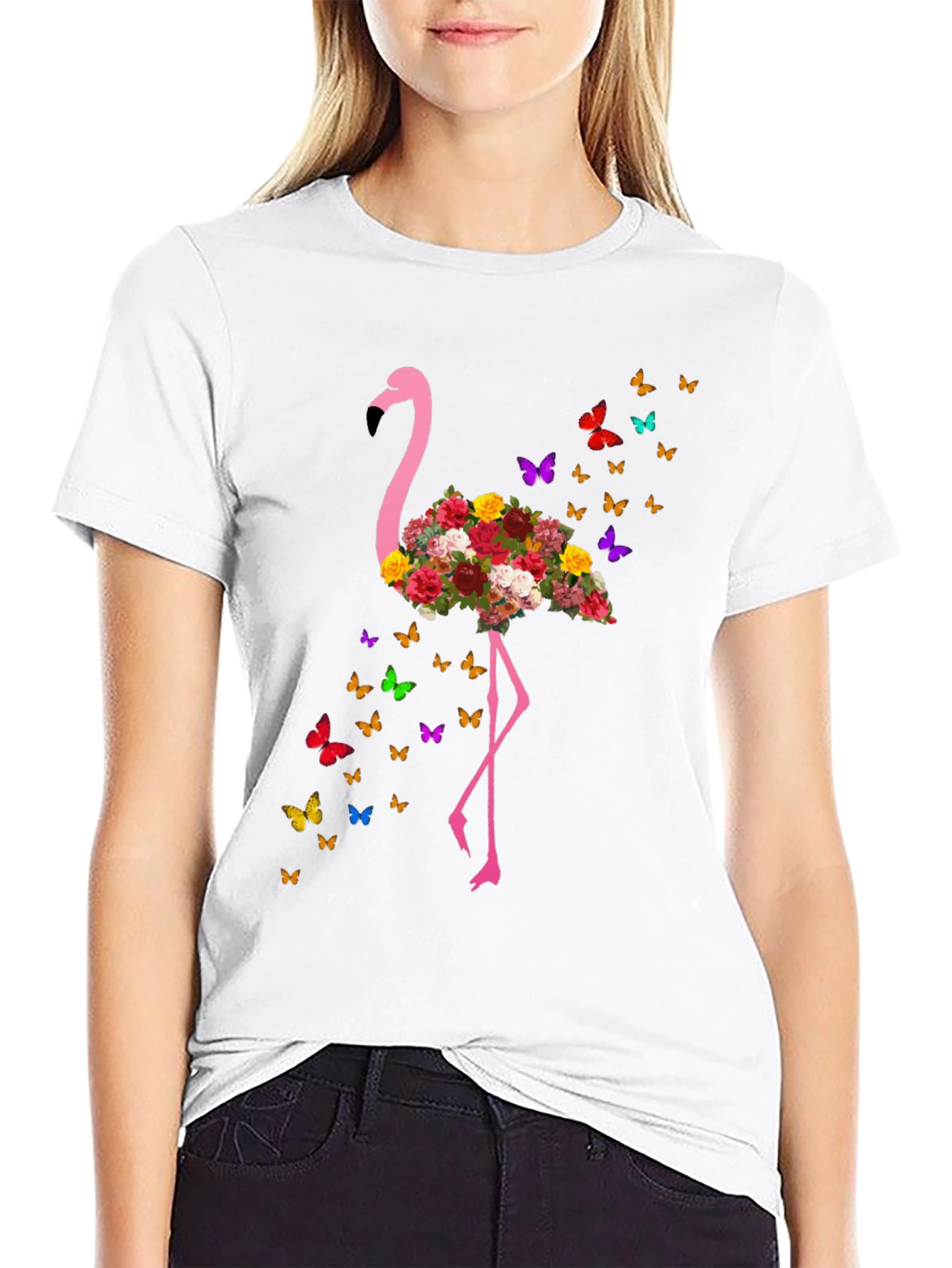 Floral Flamingo Butterfly Graphic Tee