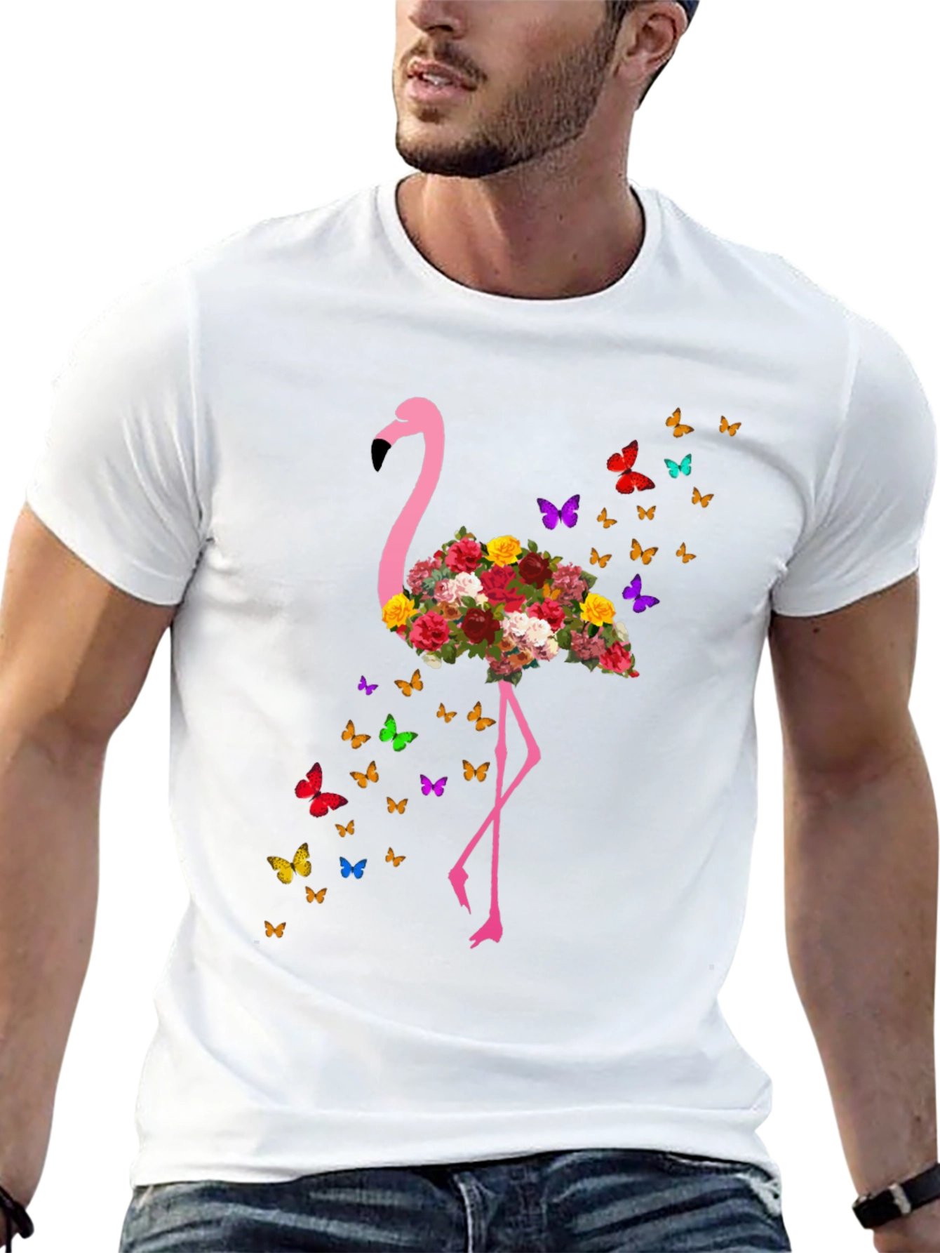 Floral Flamingo Butterfly Graphic Tee