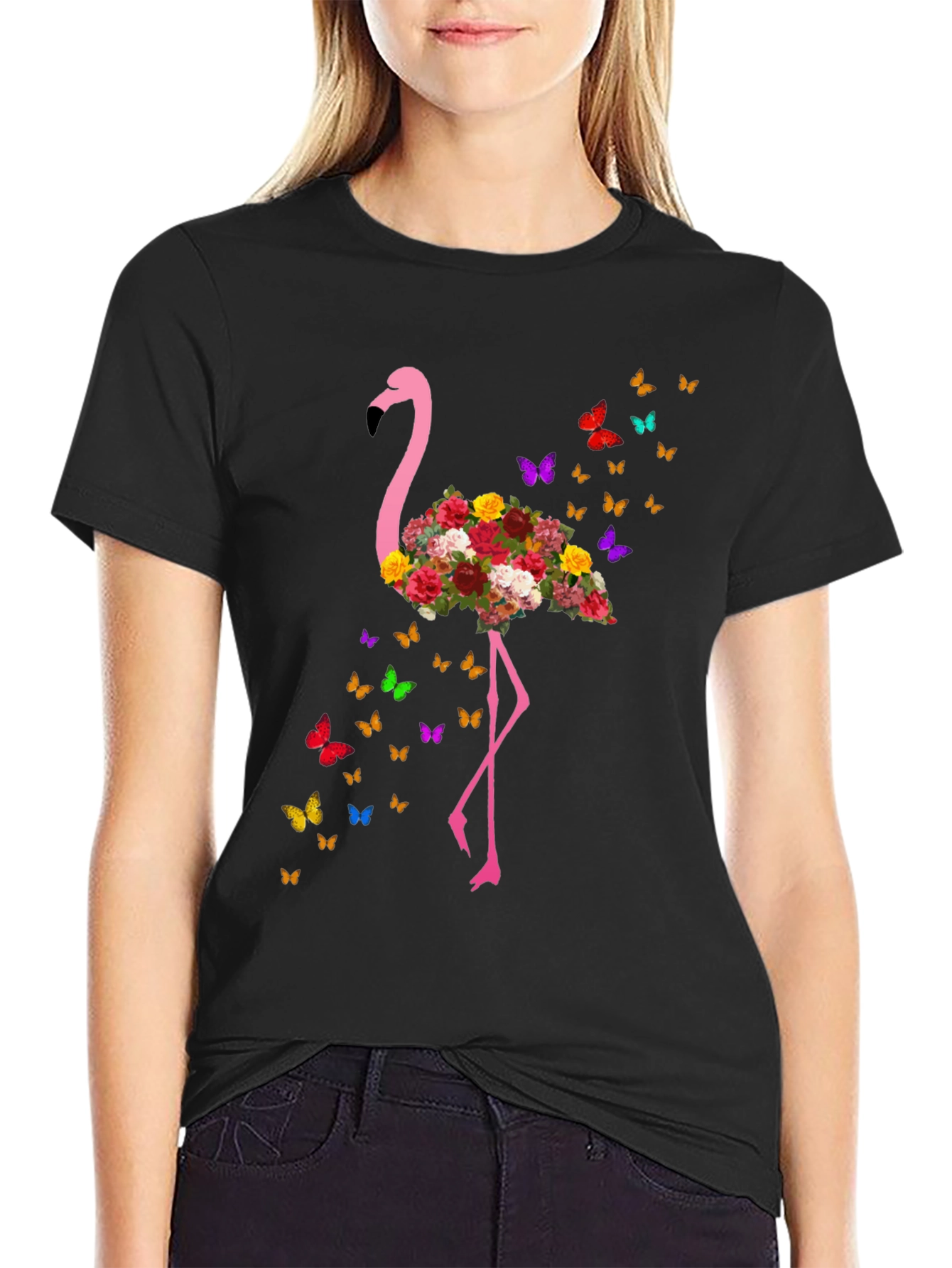 Floral Flamingo Butterfly Graphic Tee