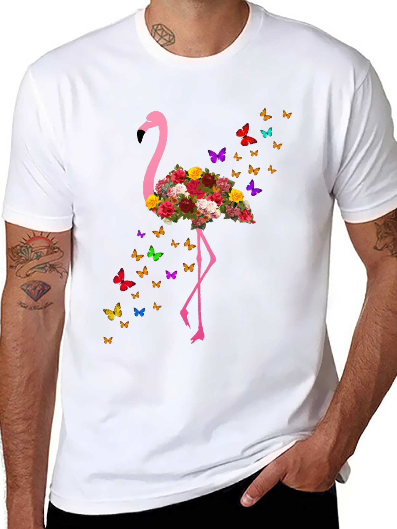Floral Flamingo Butterfly Graphic Tee