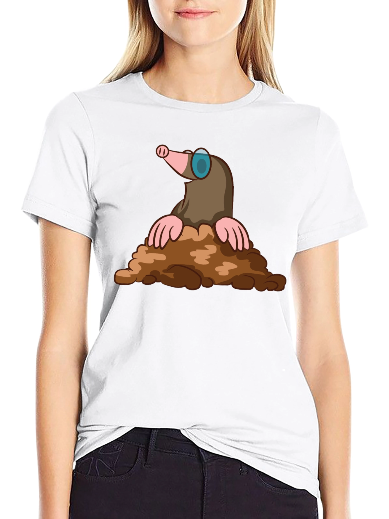 Mole Cartoon Graphic T-Shirt - Black Cotton Tee