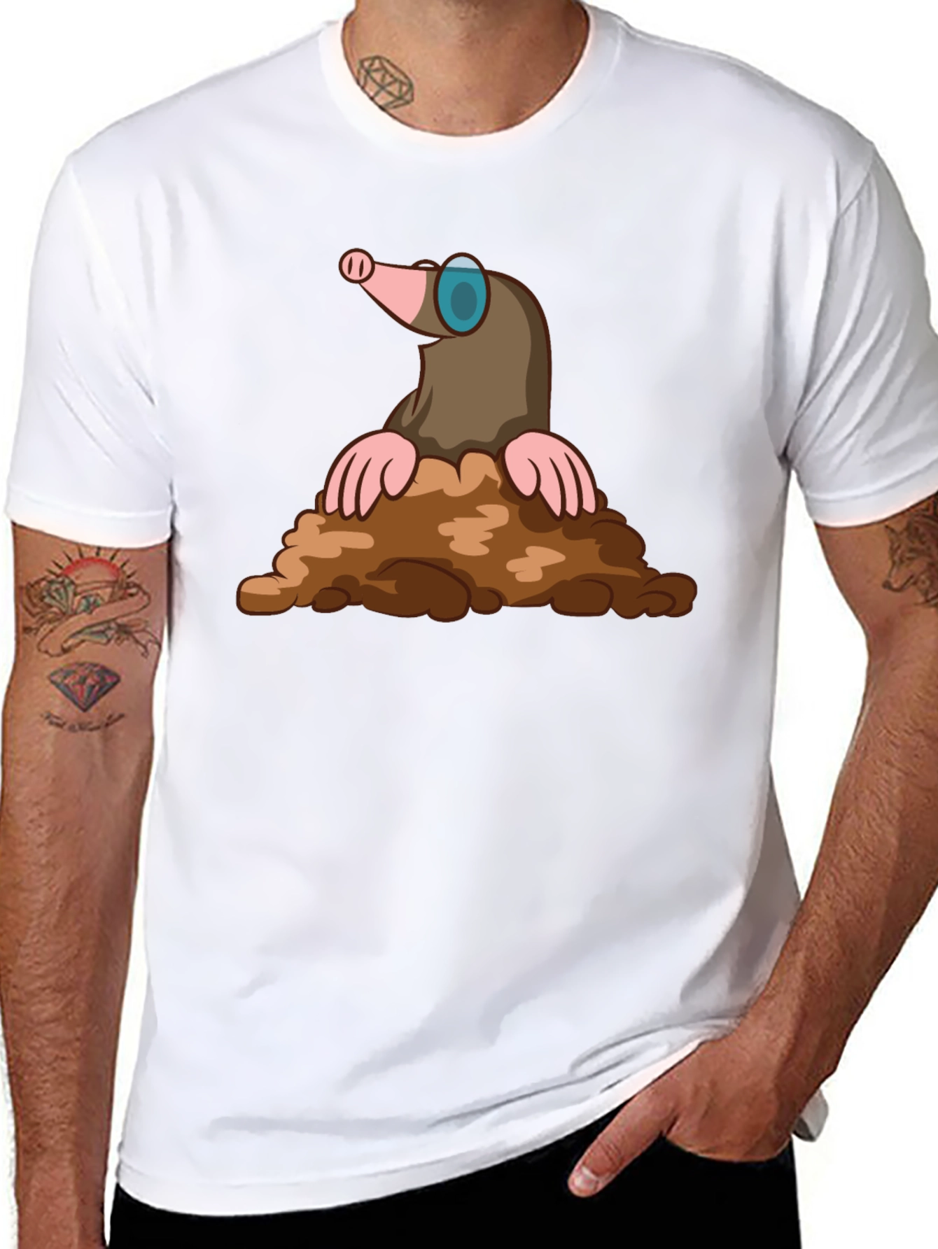 Mole Cartoon Graphic T-Shirt - Black Cotton Tee