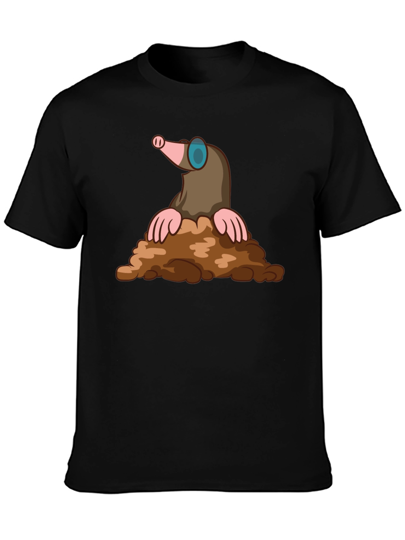 Mole Cartoon Graphic T-Shirt - Black Cotton Tee