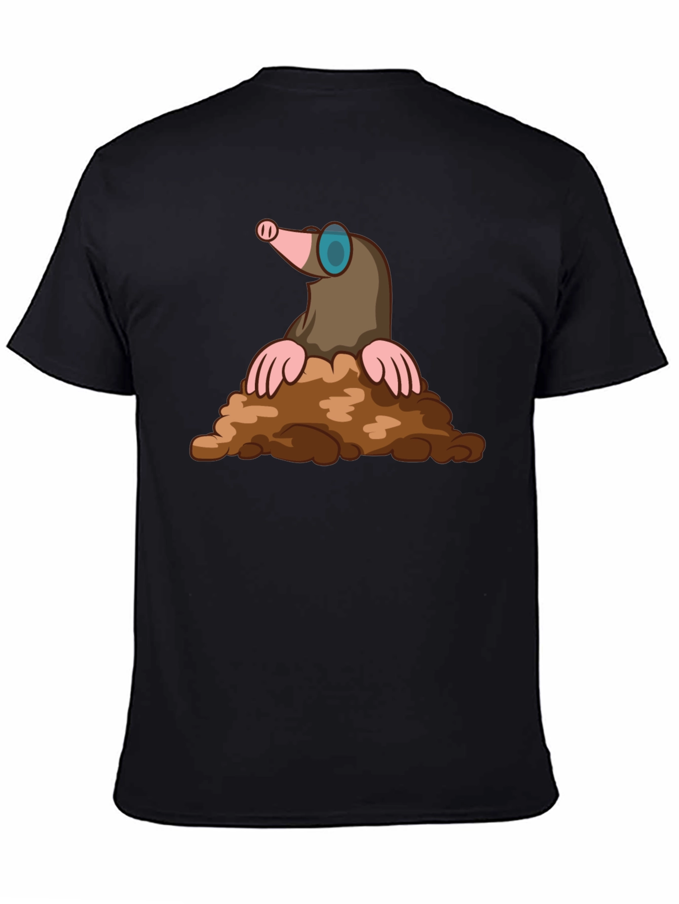 Mole Cartoon Graphic T-Shirt - Black Cotton Tee