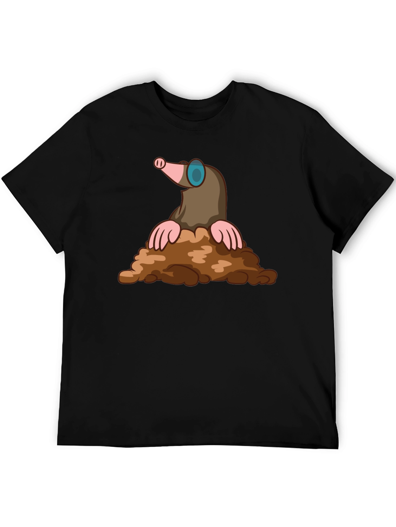 Mole Cartoon Graphic T-Shirt - Black Cotton Tee