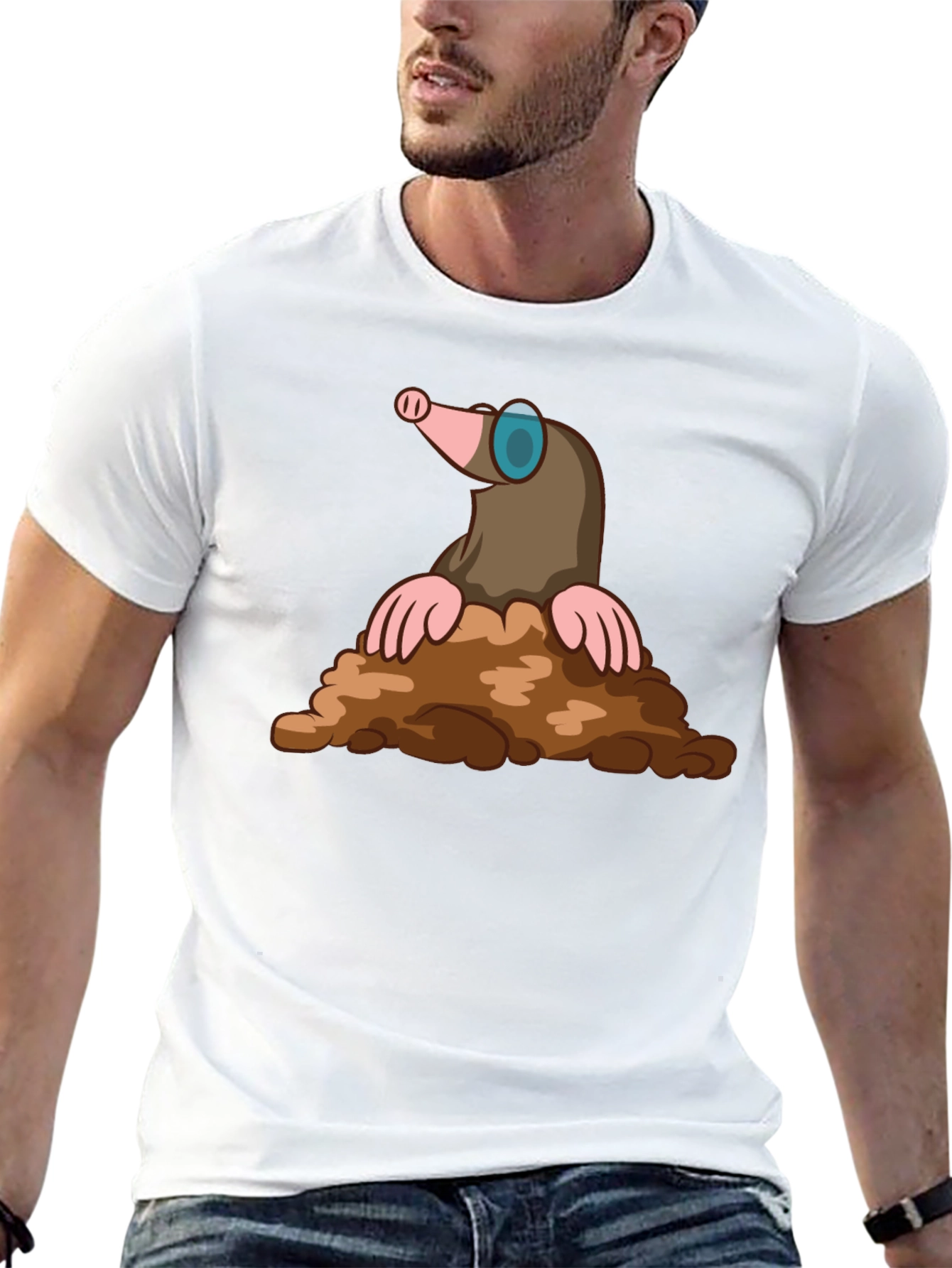Mole Cartoon Graphic T-Shirt - Black Cotton Tee