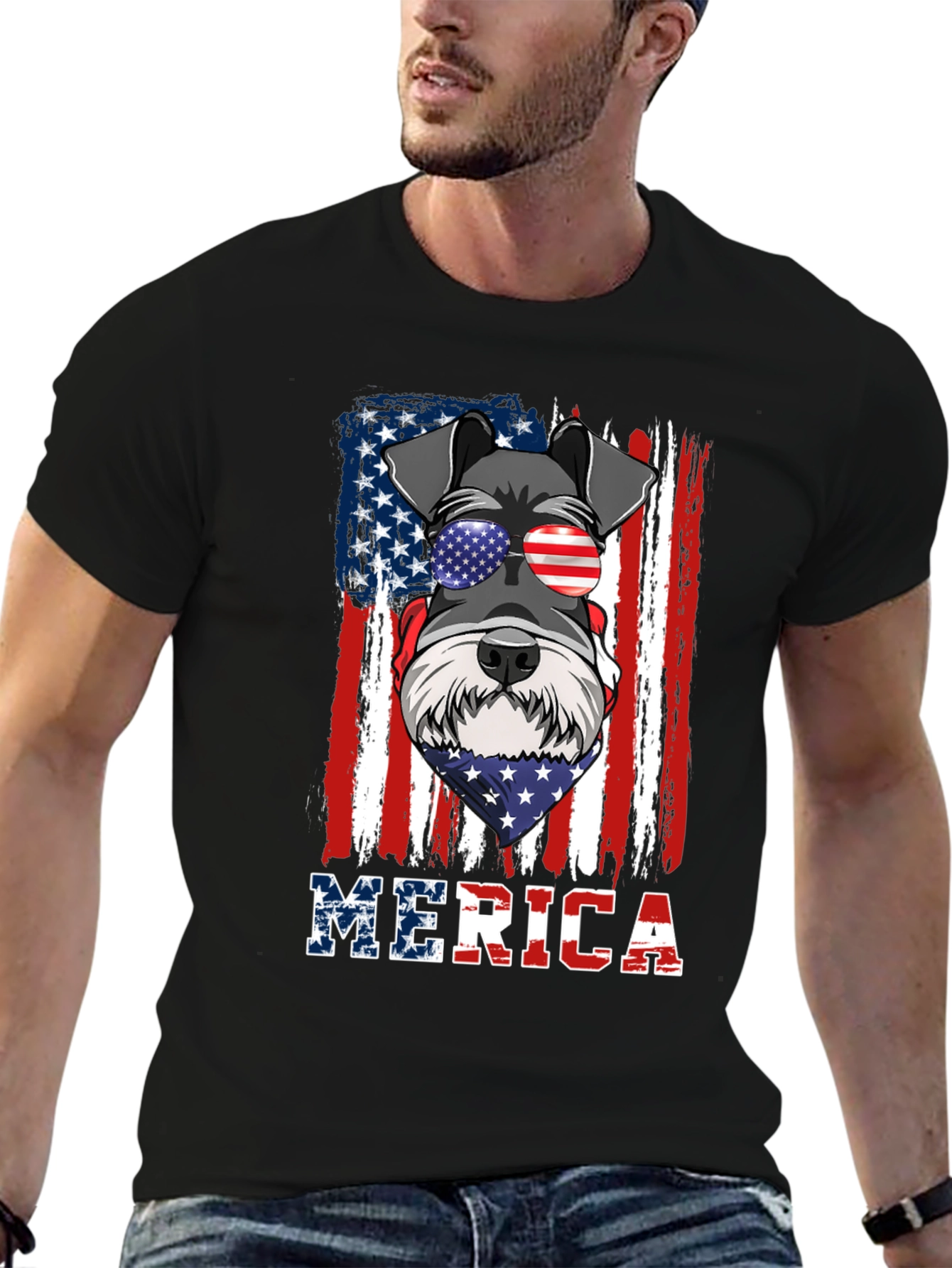 Patriotic Dog Graphic T-Shirt - MERICA