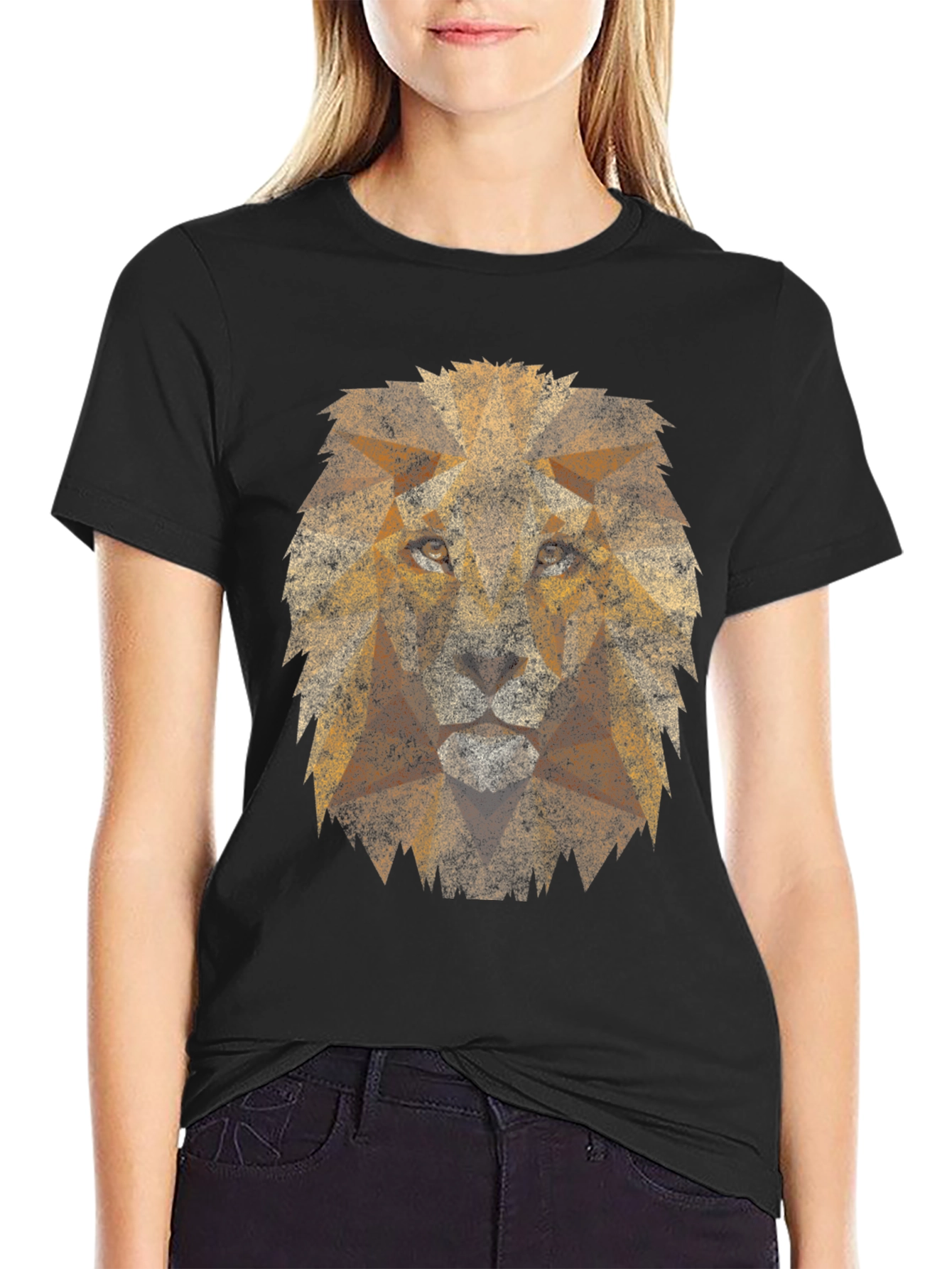 Geometric Lion Graphic Tee - Mens Black T-Shirt