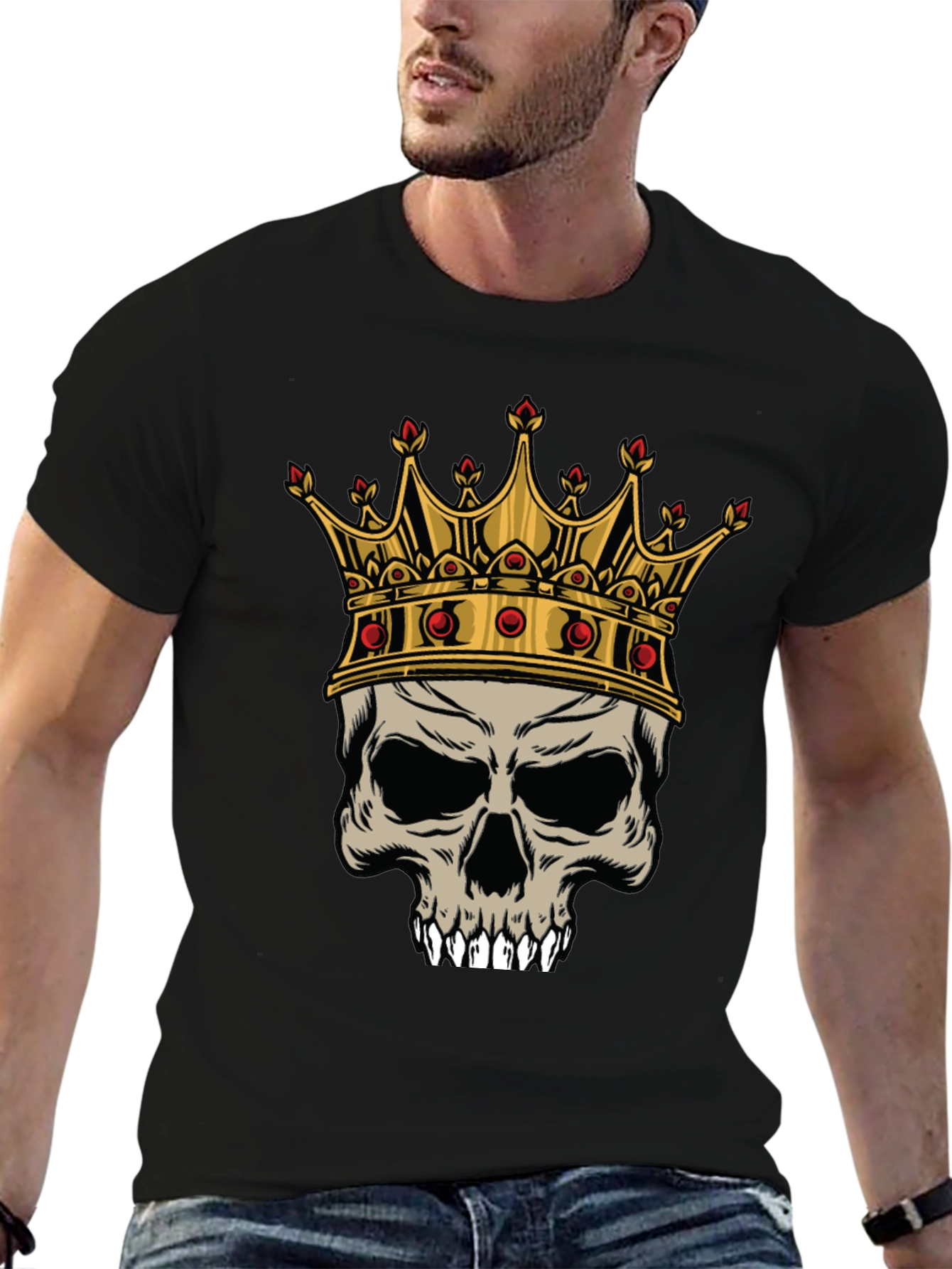 Skull King Graphic Tee - Black Cotton T-Shirt