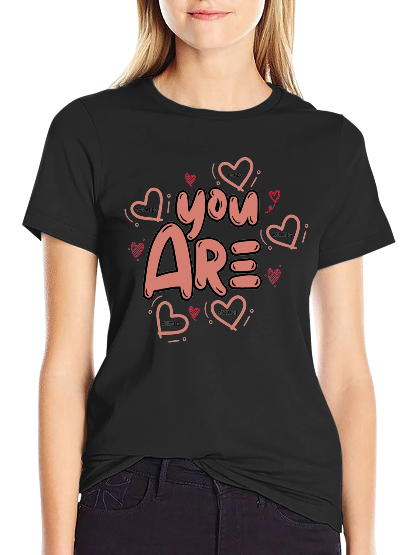 You Are Loved Valentines Black Graphic Tee
