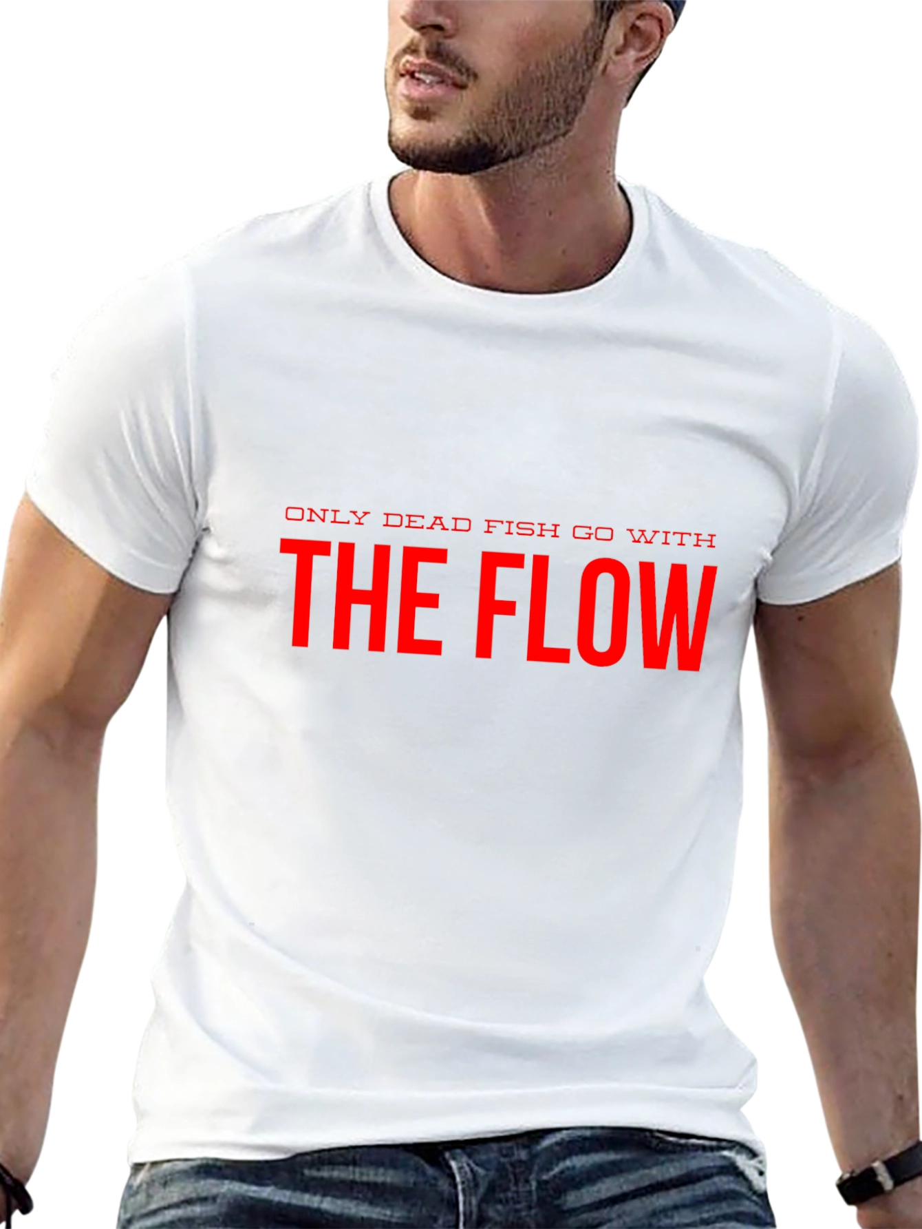Only Dead Fish Go With The Flow Black T-Shirt
