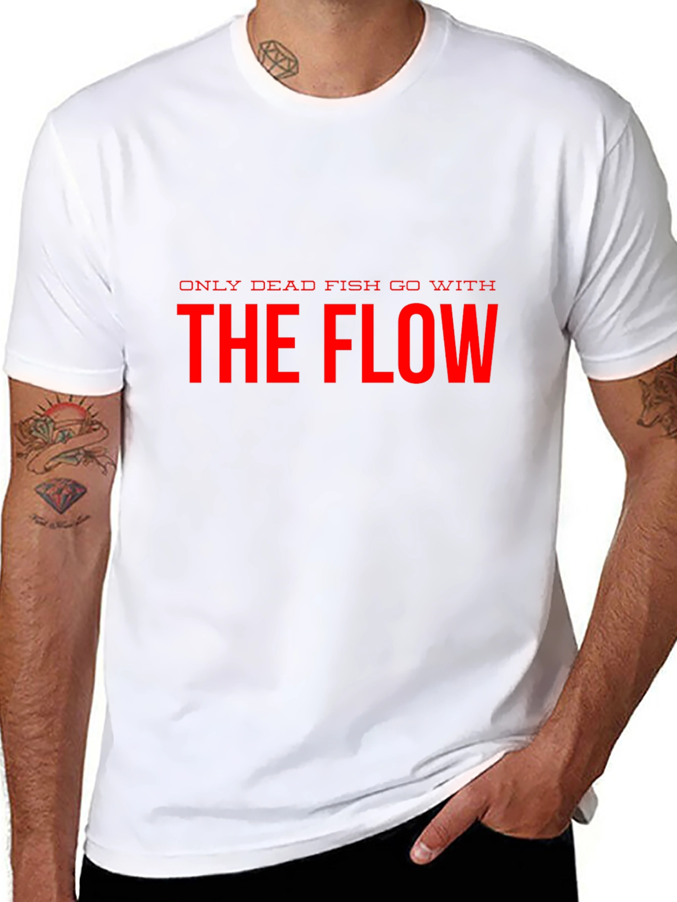 Only Dead Fish Go With The Flow Black T-Shirt