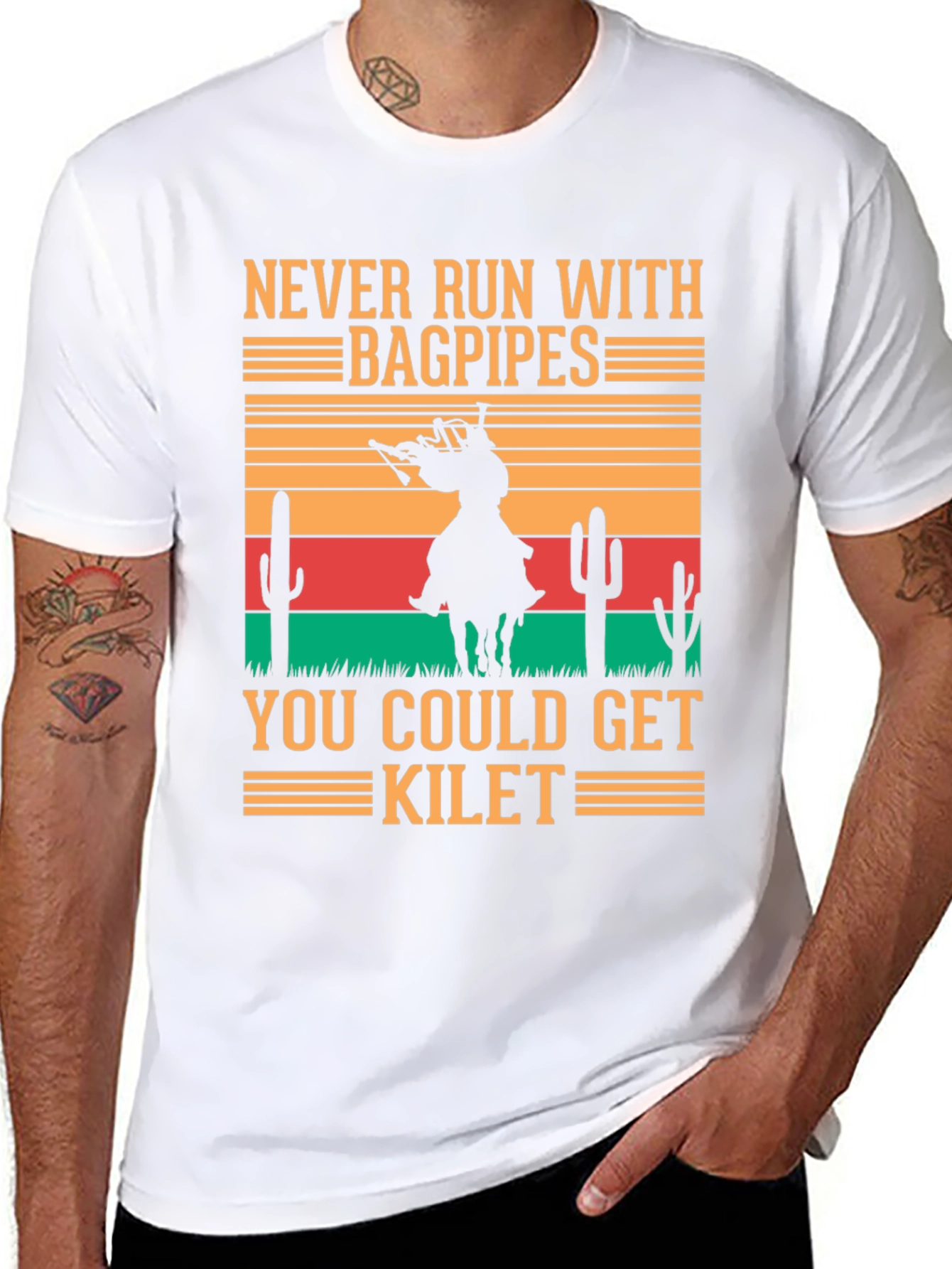 Never Run with Bagpipes Funny T-Shirt