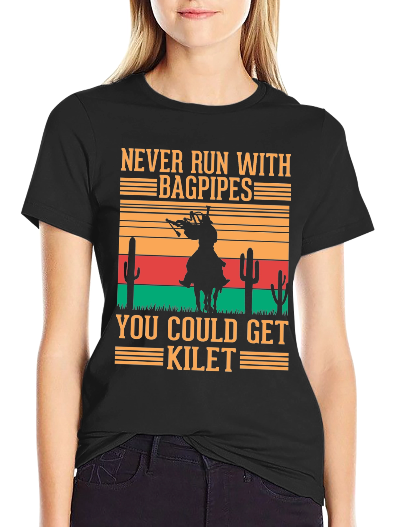 Never Run with Bagpipes Funny T-Shirt