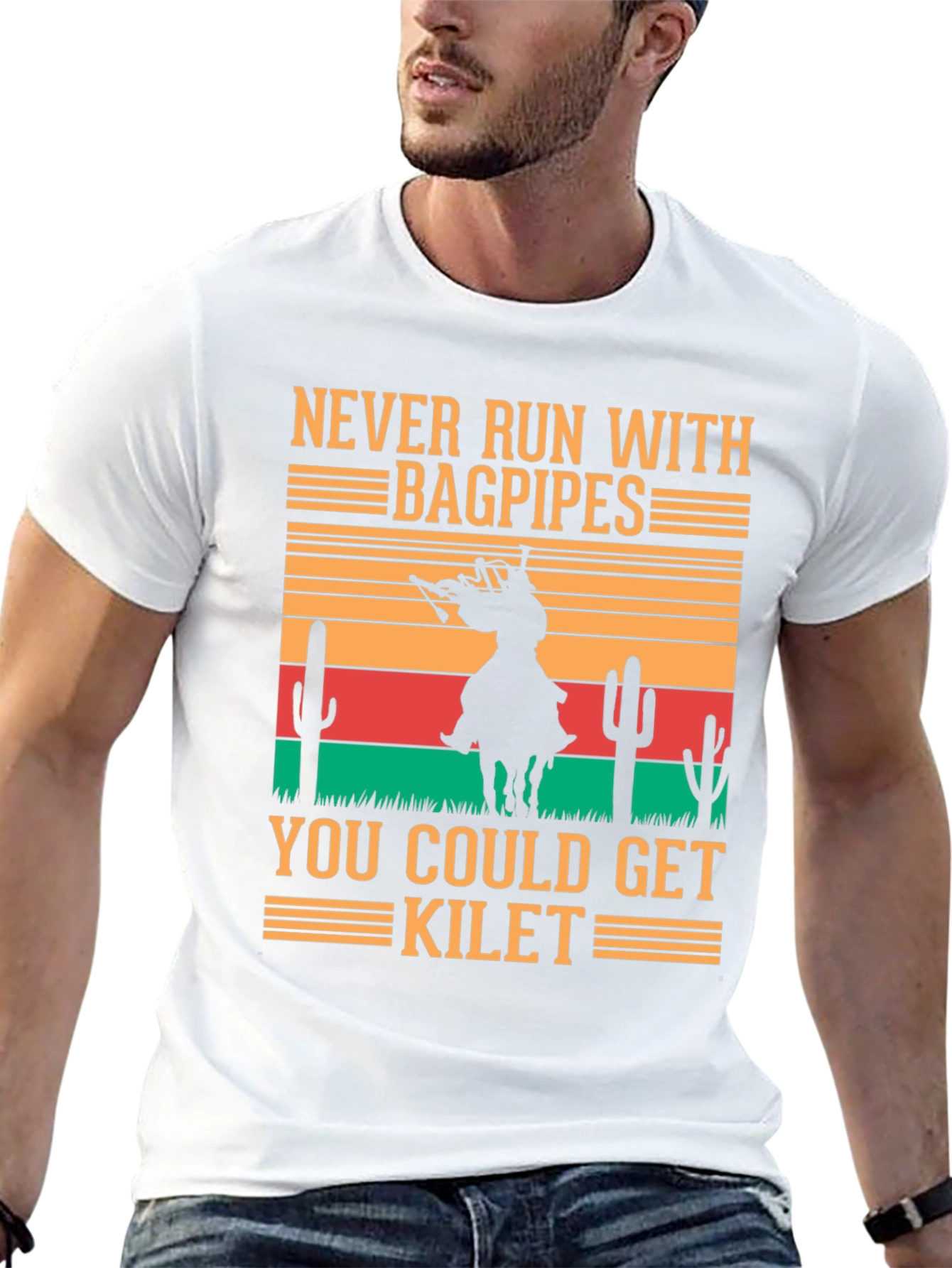 Never Run with Bagpipes Funny T-Shirt