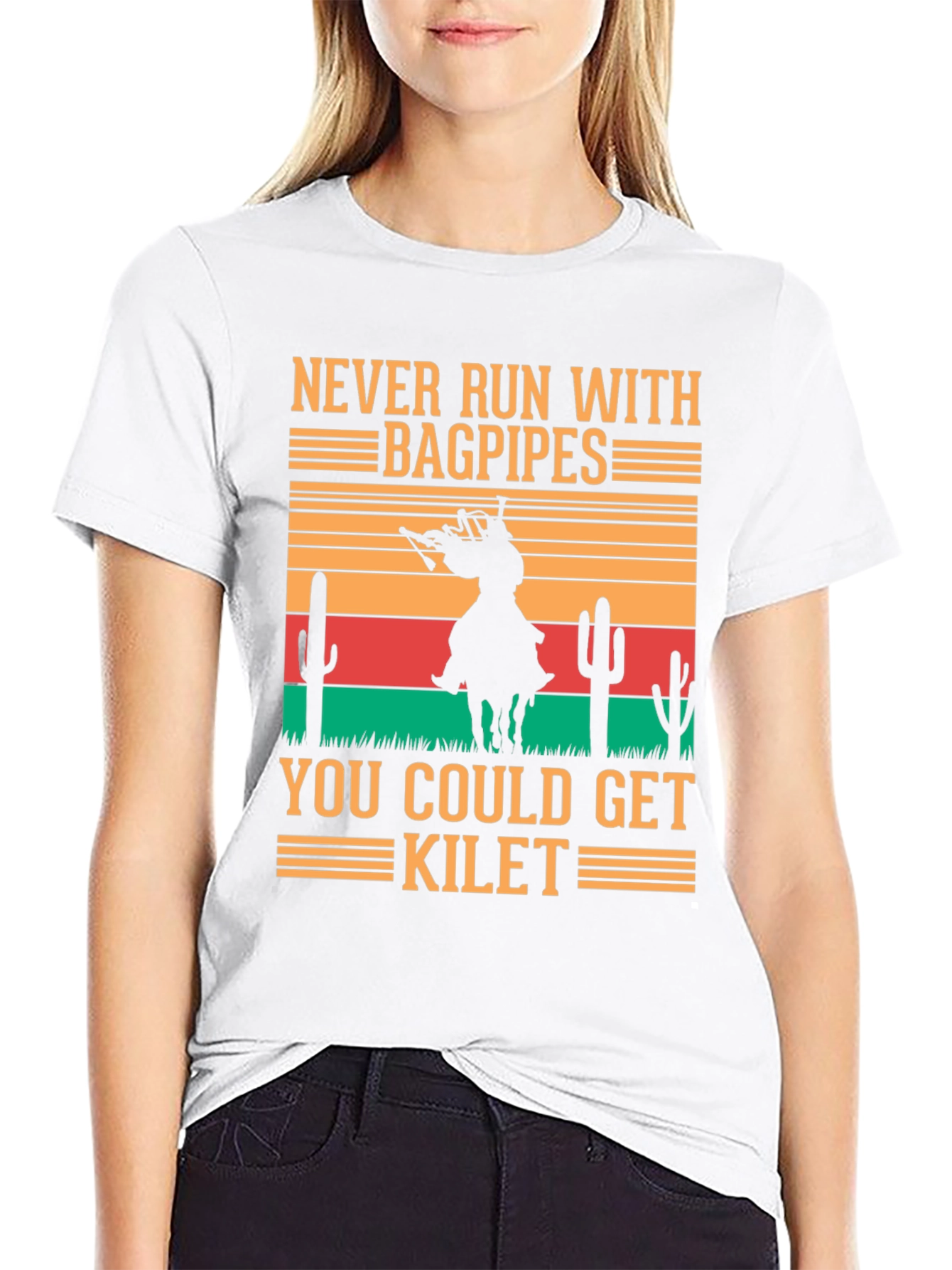 Never Run with Bagpipes Funny T-Shirt