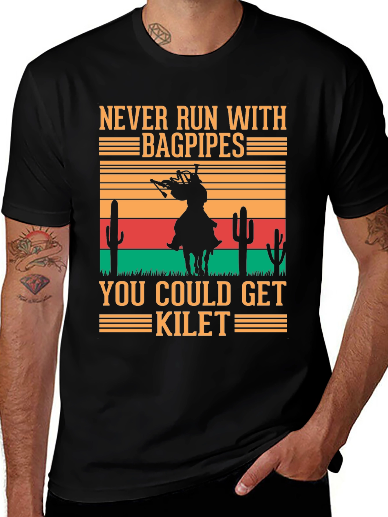 Never Run with Bagpipes Funny T-Shirt