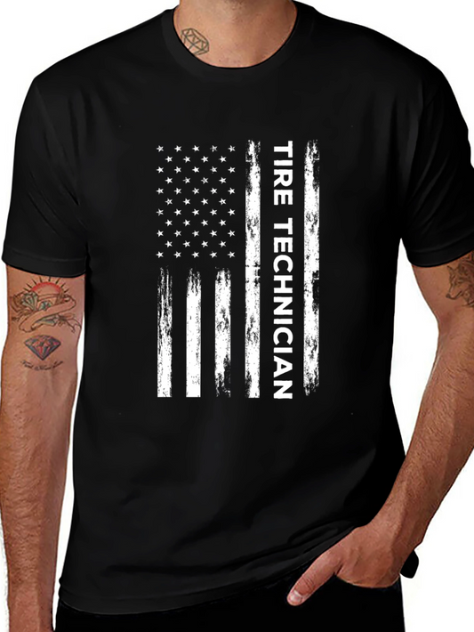 Tire Technician American Flag Graphic Tee - Black Cotton