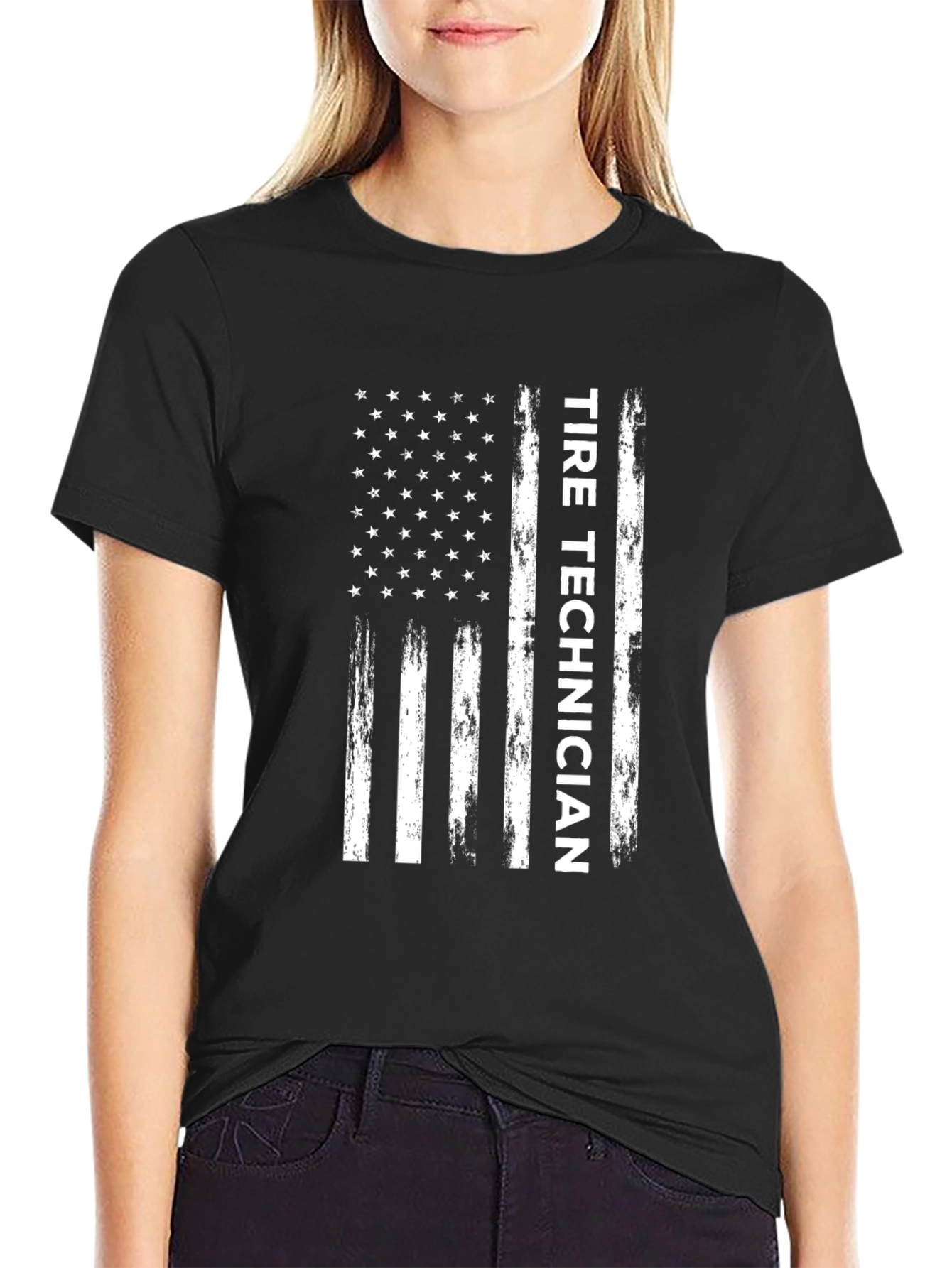 Tire Technician American Flag Graphic Tee - Black Cotton