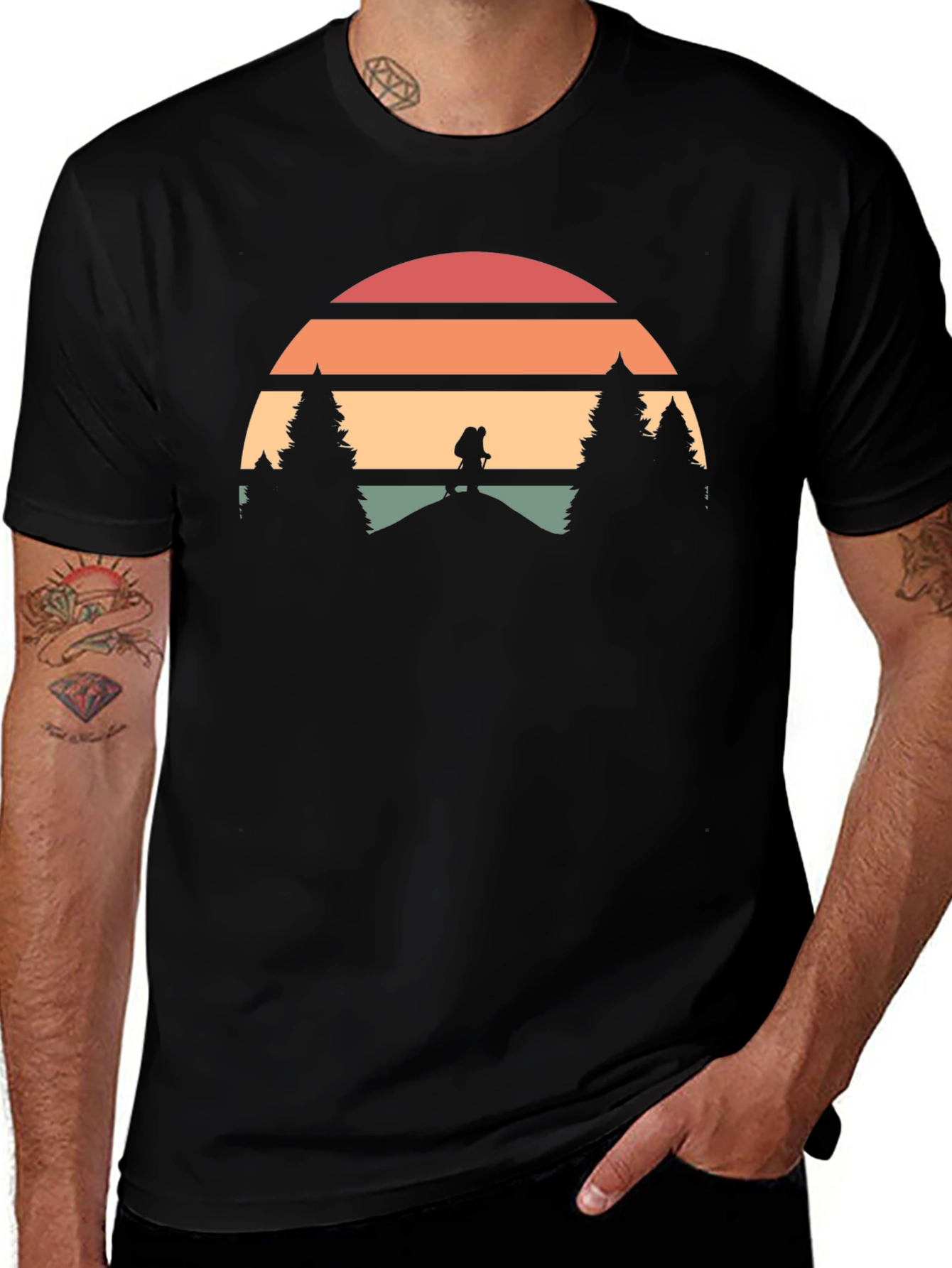 Retro Hiker Sunset Graphic Tee - Adventure Shirt