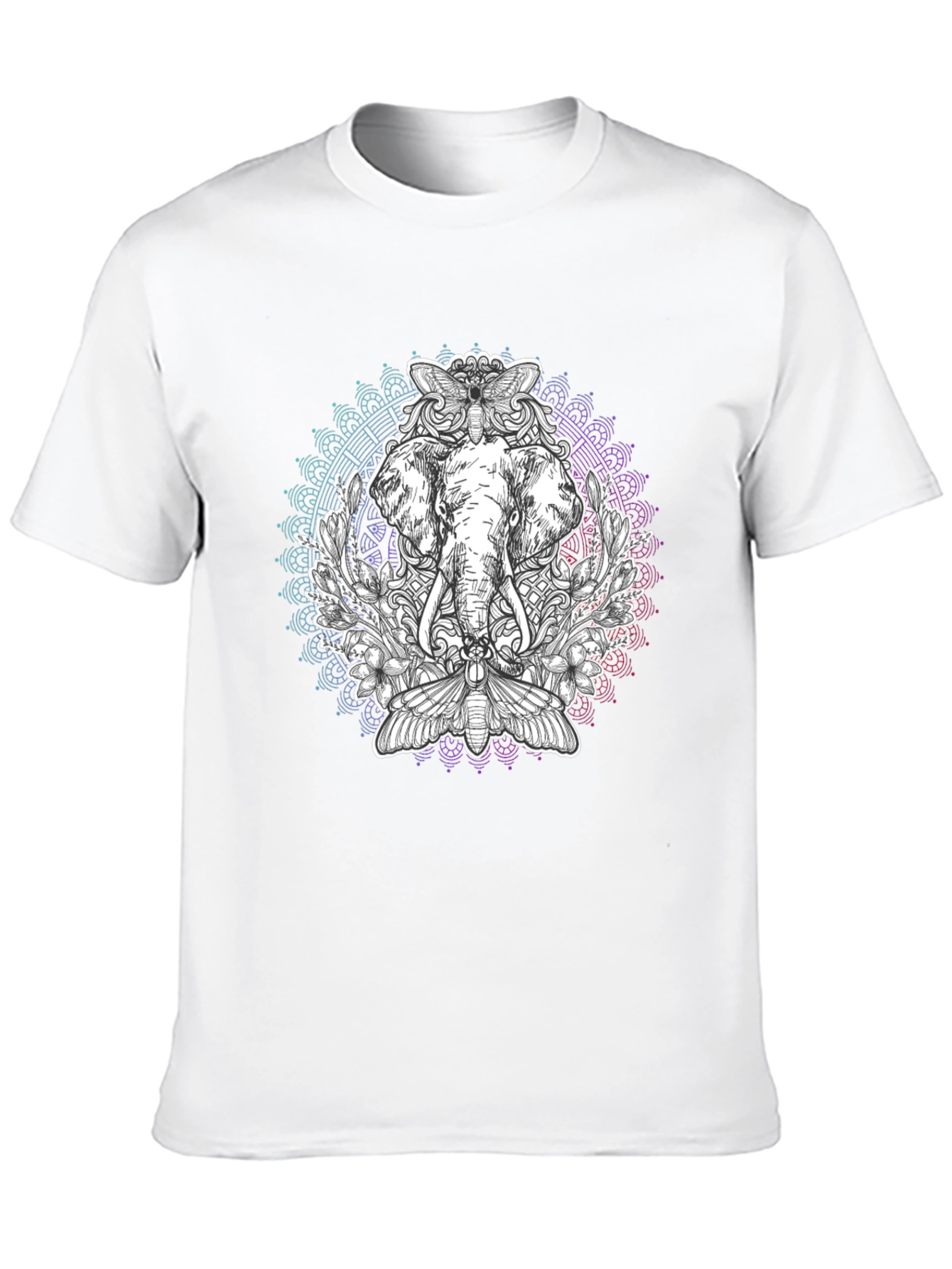 Elephant Mandala Graphic Print Black T-Shirt