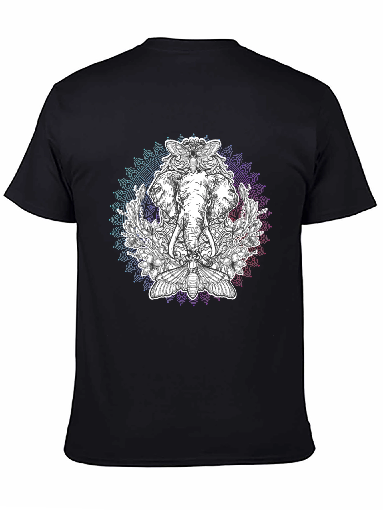 Elephant Mandala Graphic Print Black T-Shirt