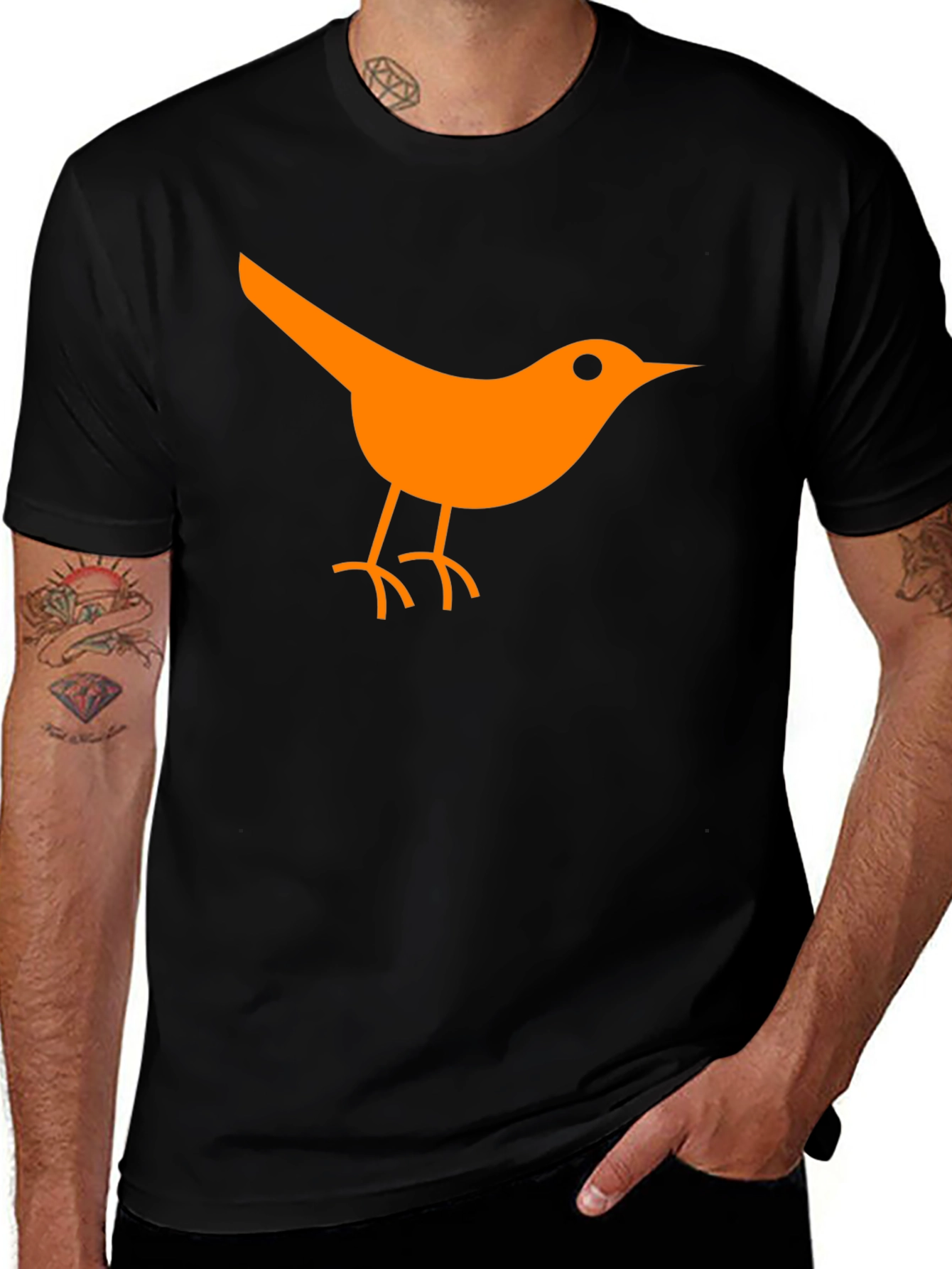 Orange Bird Graphic Black T-Shirt