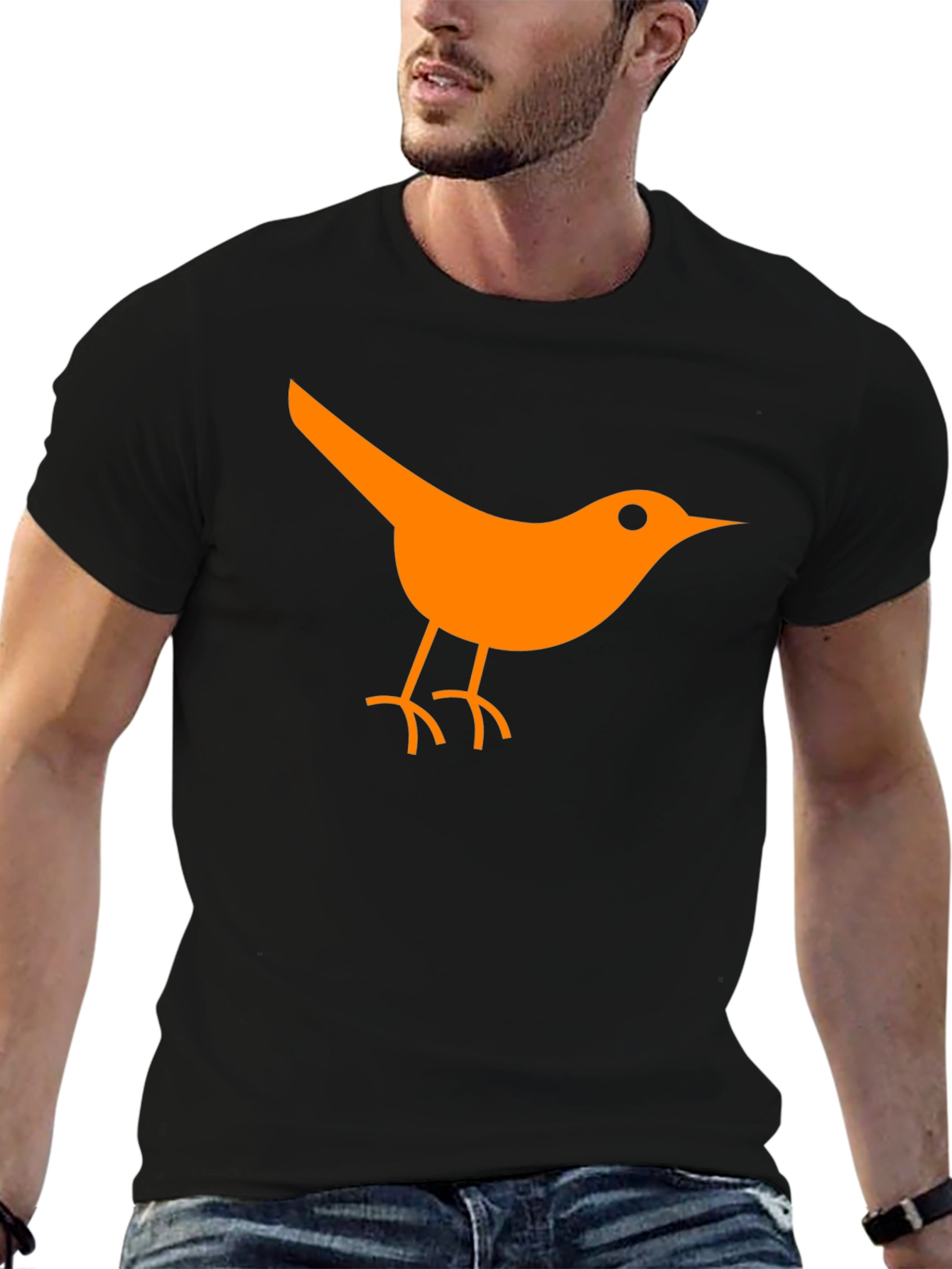 Orange Bird Graphic Black T-Shirt