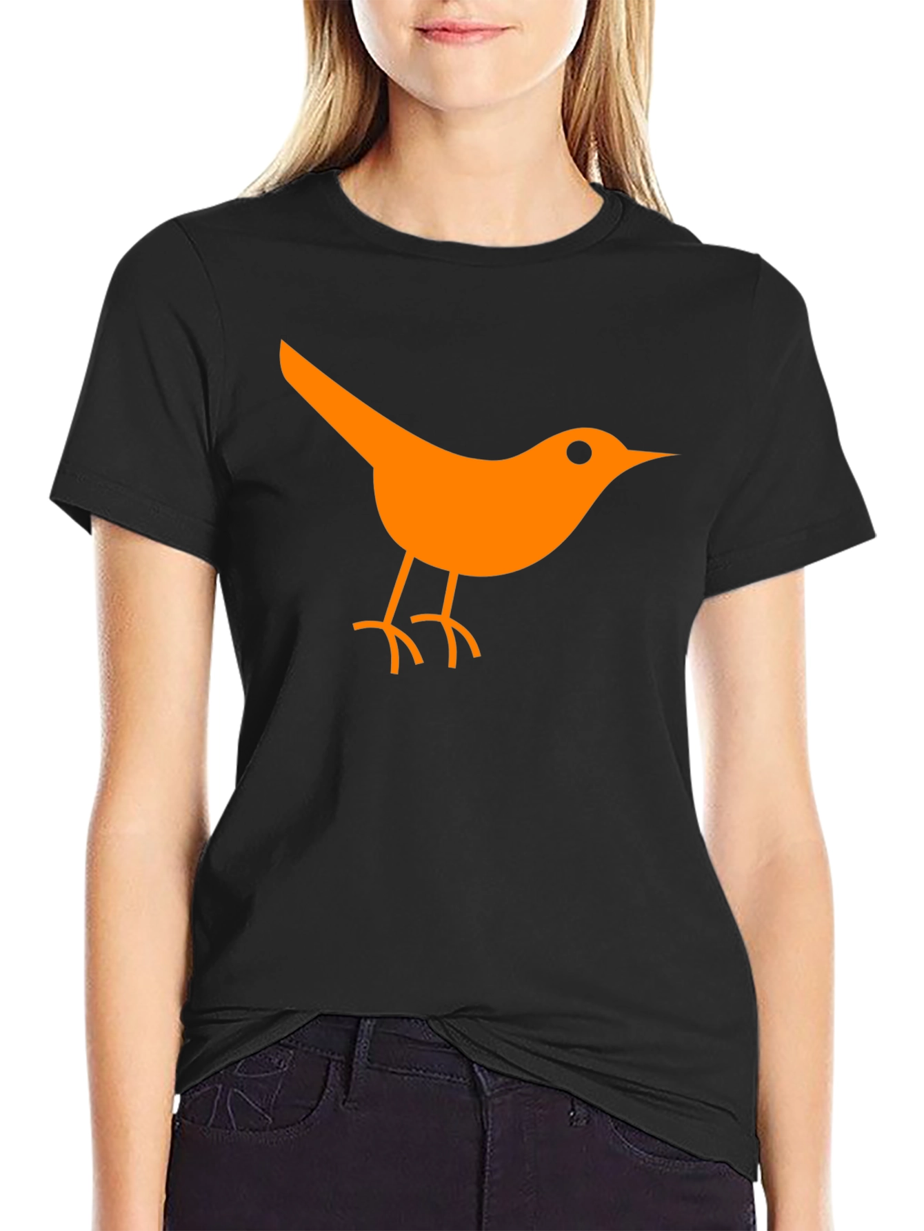 Orange Bird Graphic Black T-Shirt