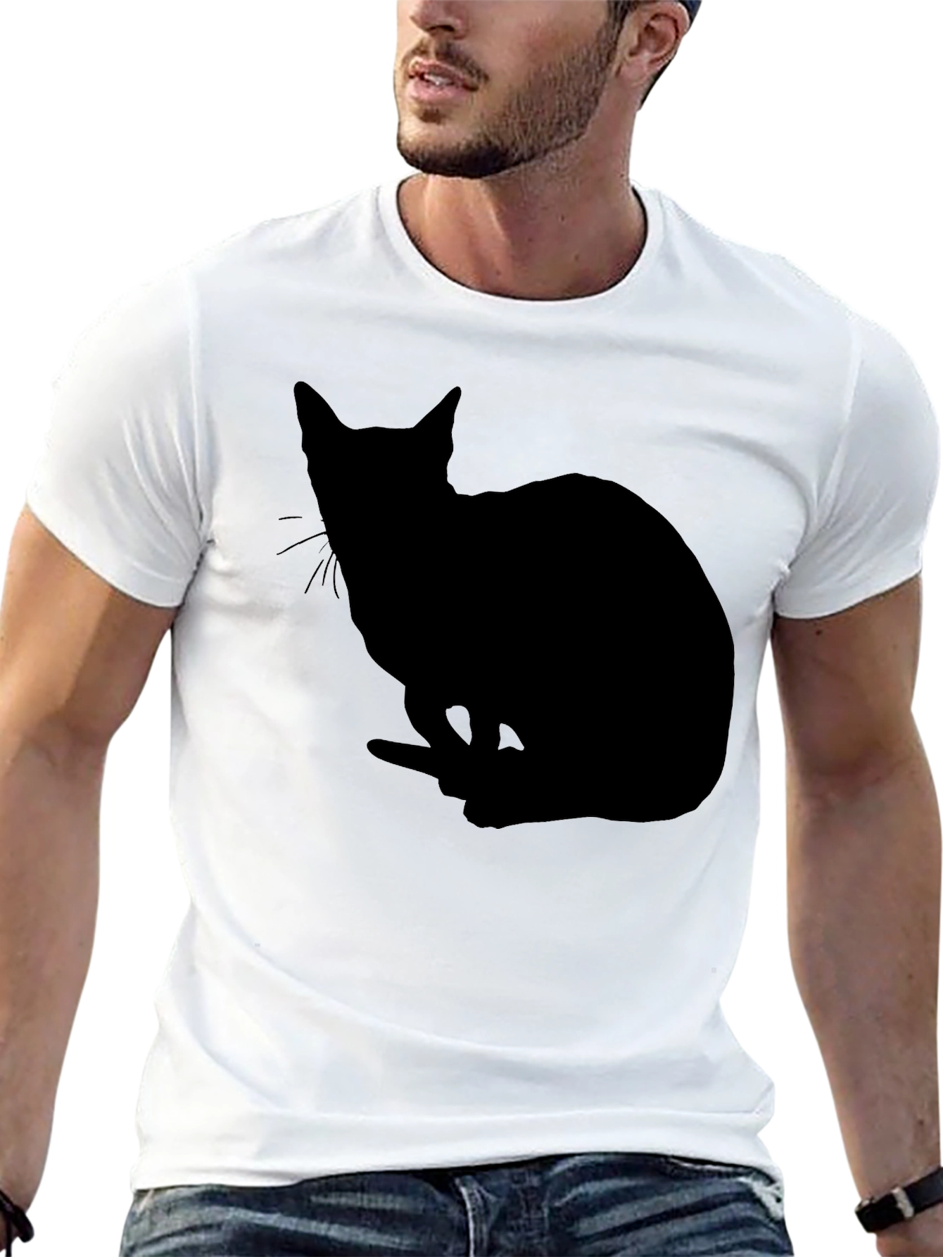 Black Cat Silhouette Graphic T-Shirt