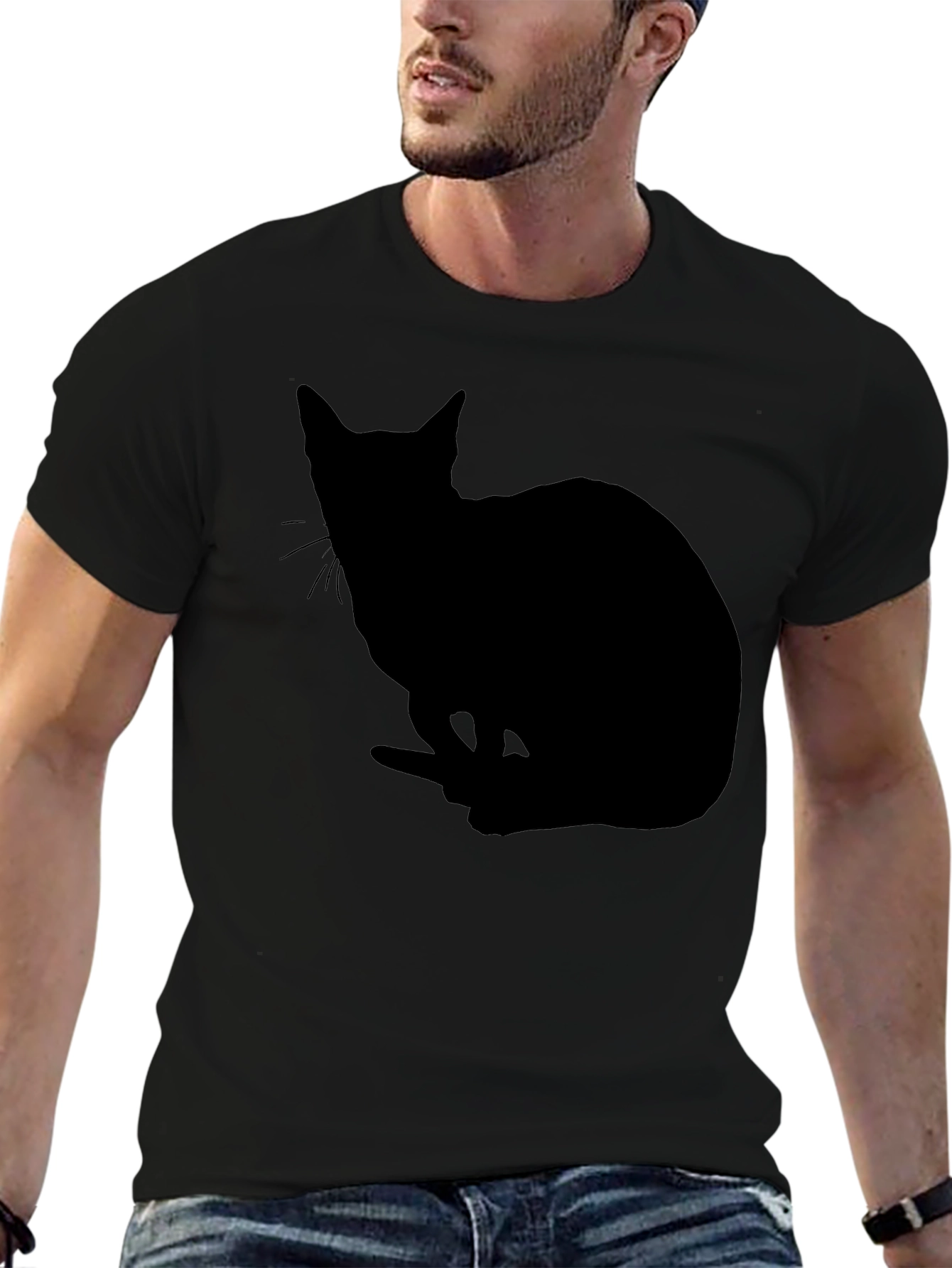 Black Cat Silhouette Graphic T-Shirt