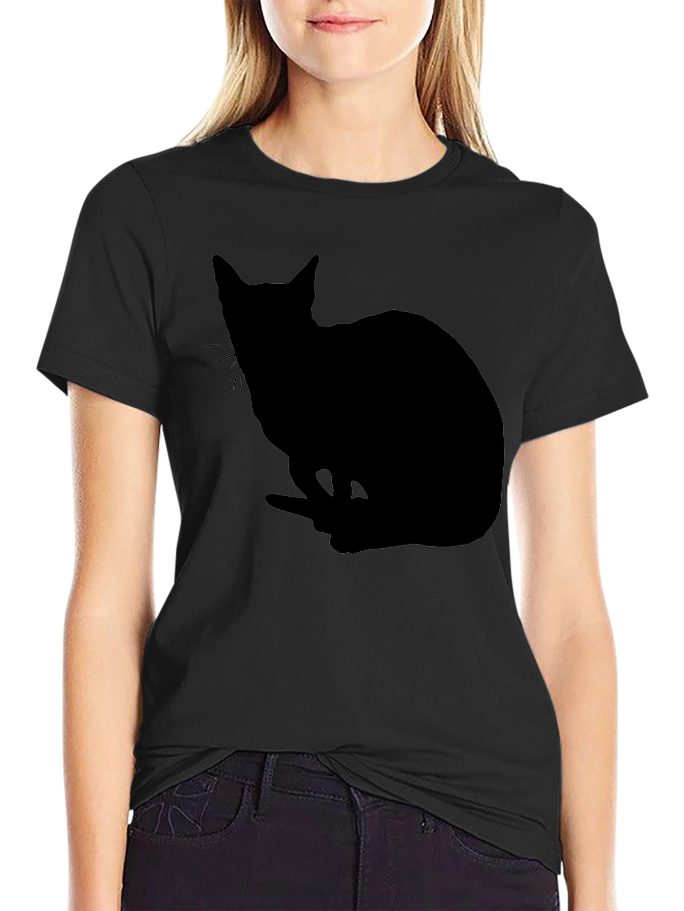 Black Cat Silhouette Graphic T-Shirt