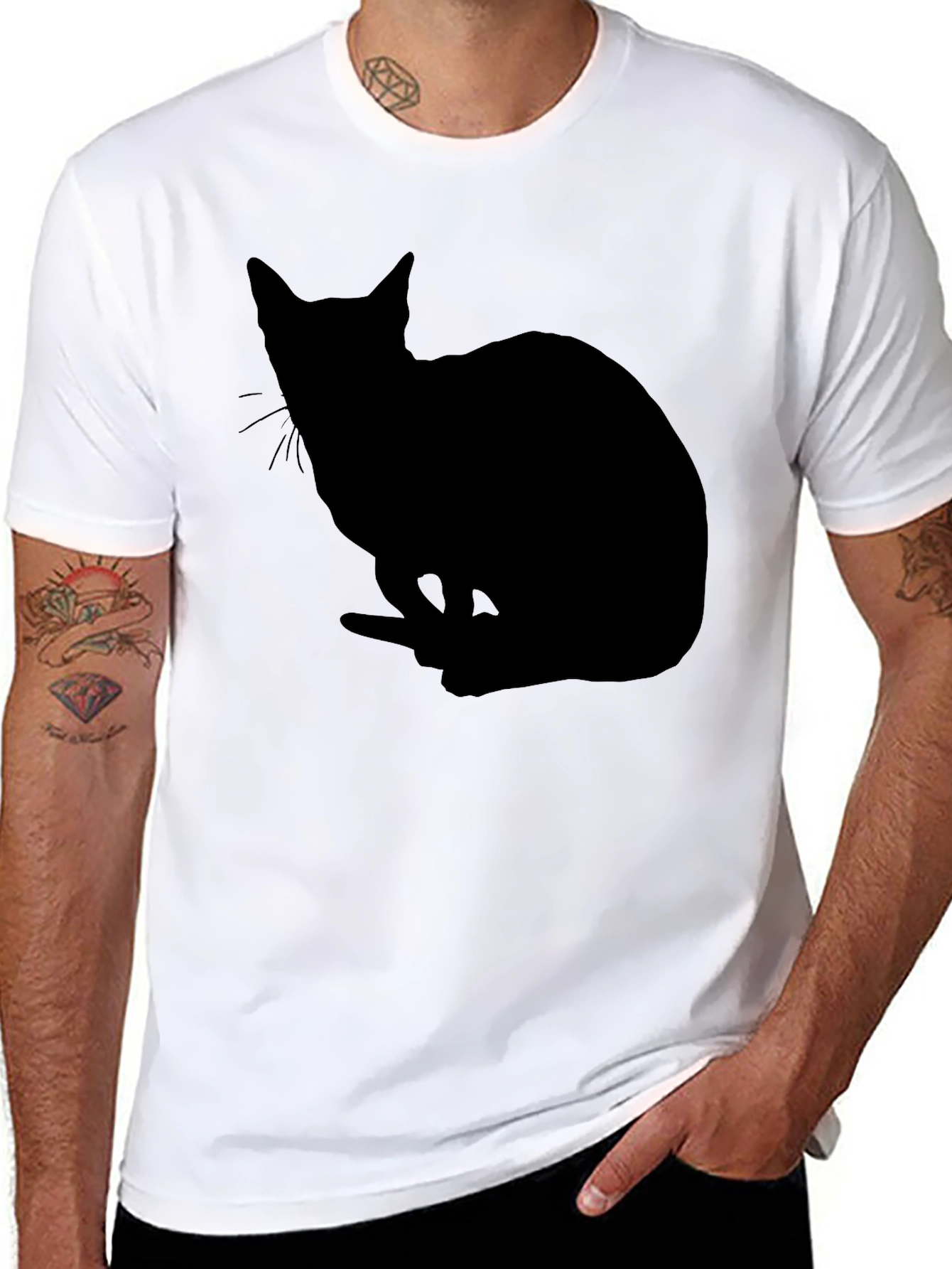 Black Cat Silhouette Graphic T-Shirt