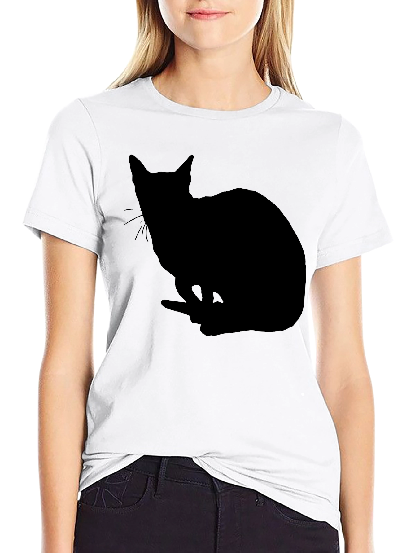 Black Cat Silhouette Graphic T-Shirt