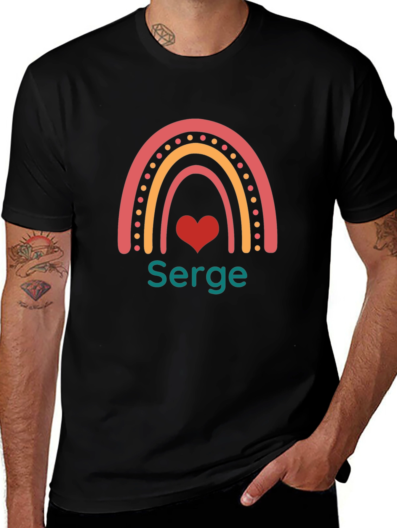 Rainbow Heart Serge T-Shirt - Custom Name Tee