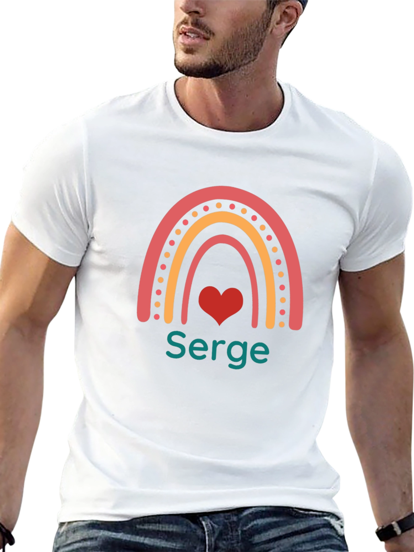 Rainbow Heart Serge T-Shirt - Custom Name Tee