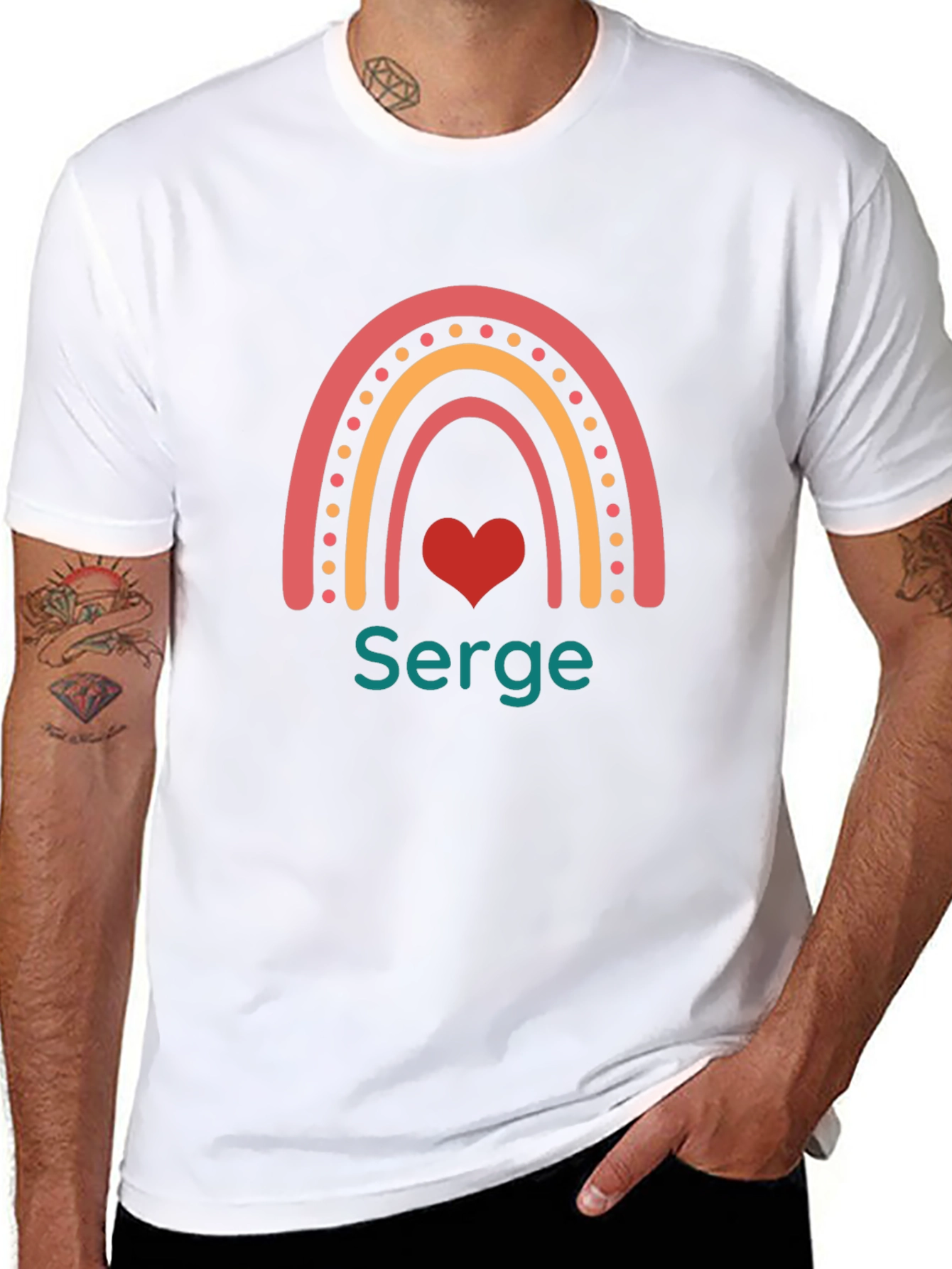 Rainbow Heart Serge T-Shirt - Custom Name Tee