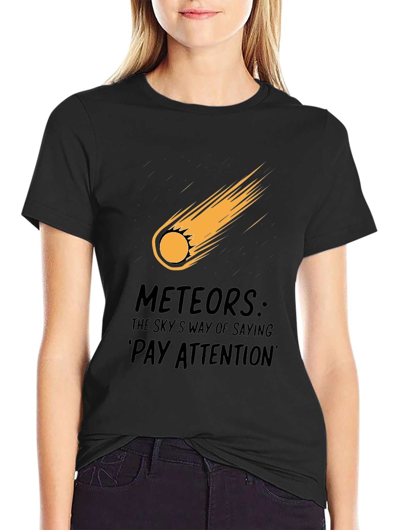 Meteor Strike Black T-Shirt - Pay Attention!