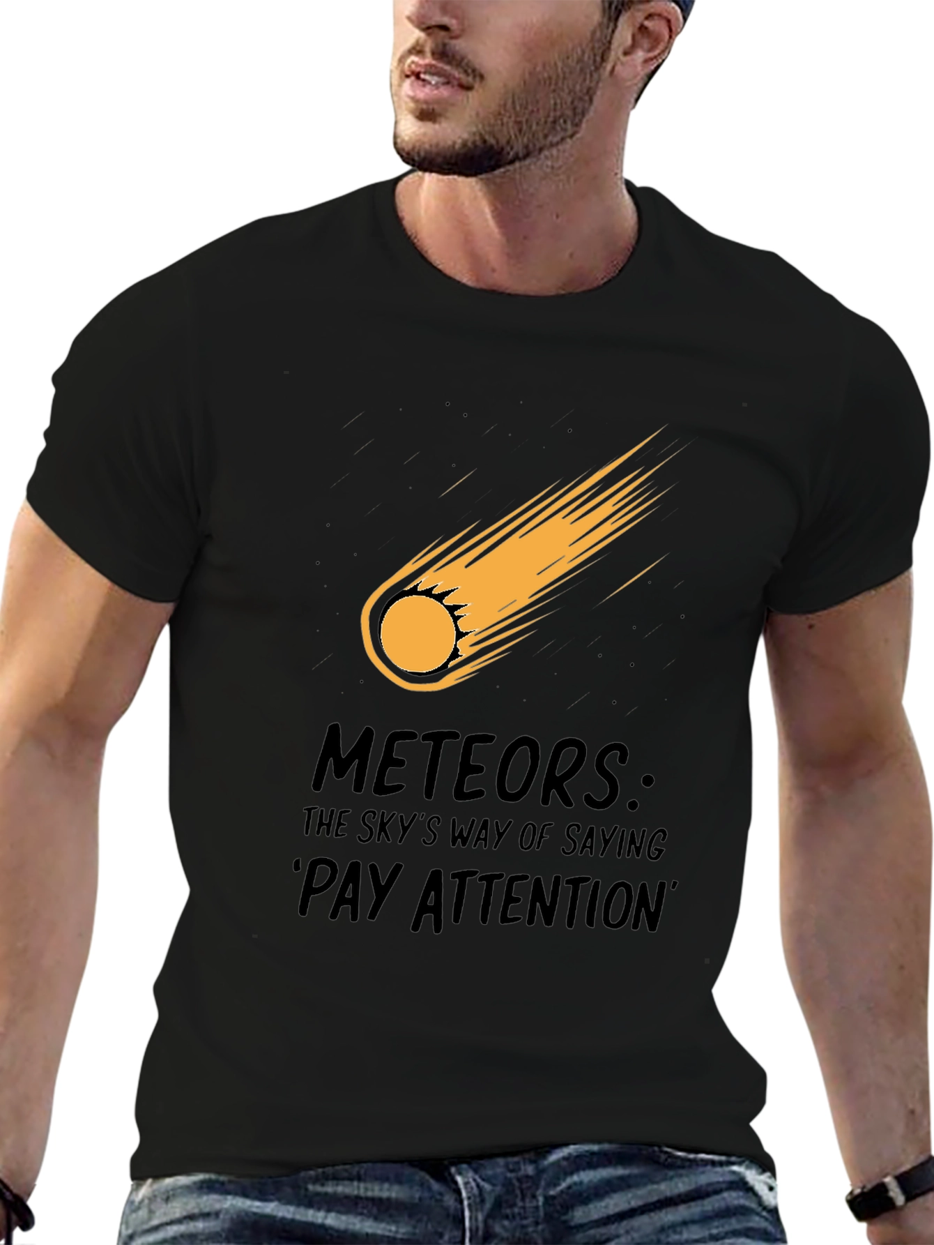 Meteor Strike Black T-Shirt - Pay Attention!