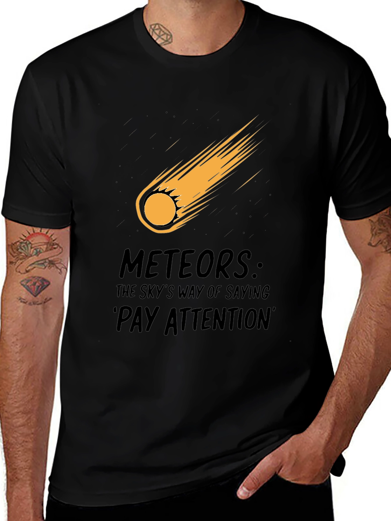 Meteor Strike Black T-Shirt - Pay Attention!