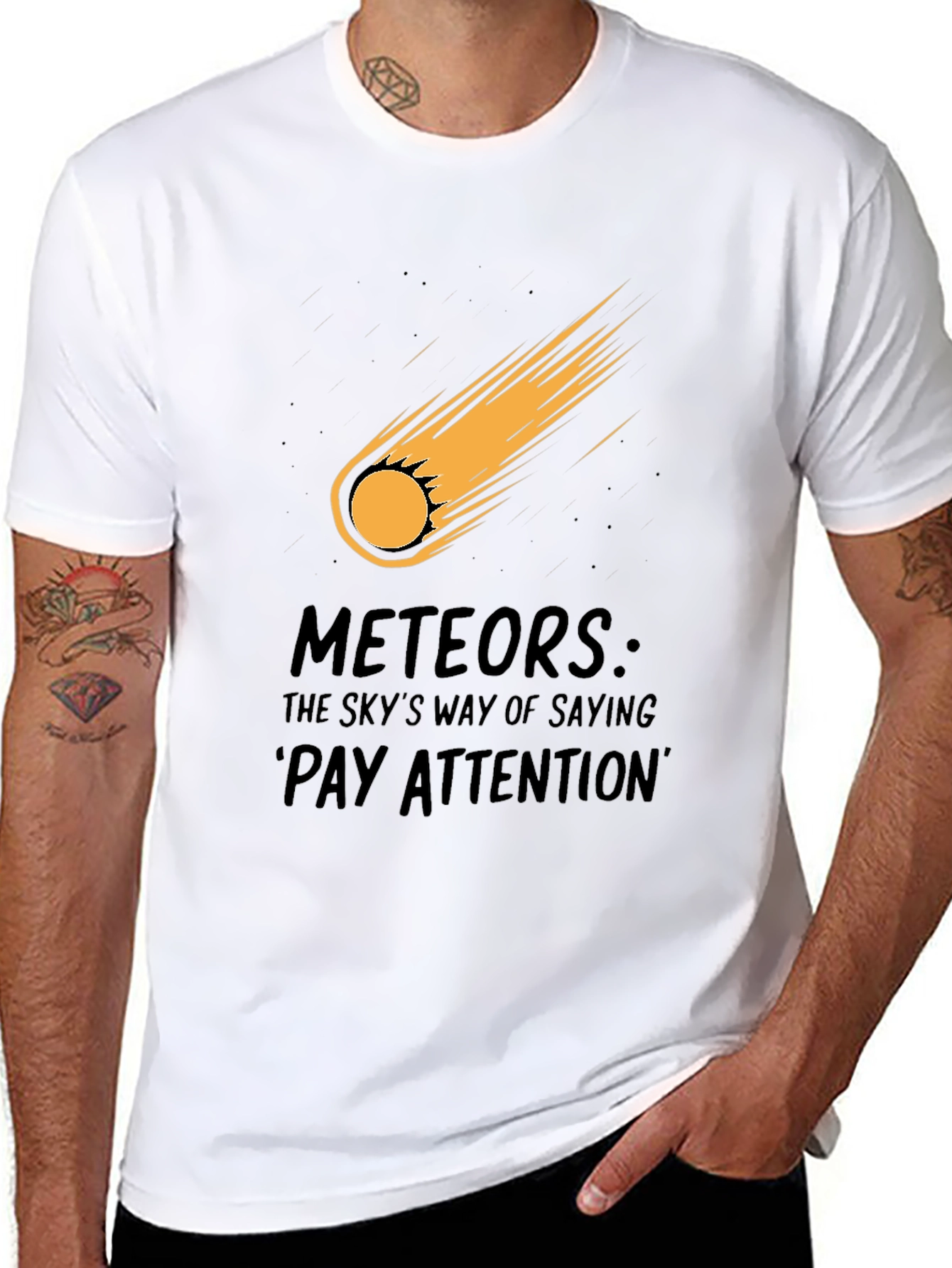 Meteor Strike Black T-Shirt - Pay Attention!