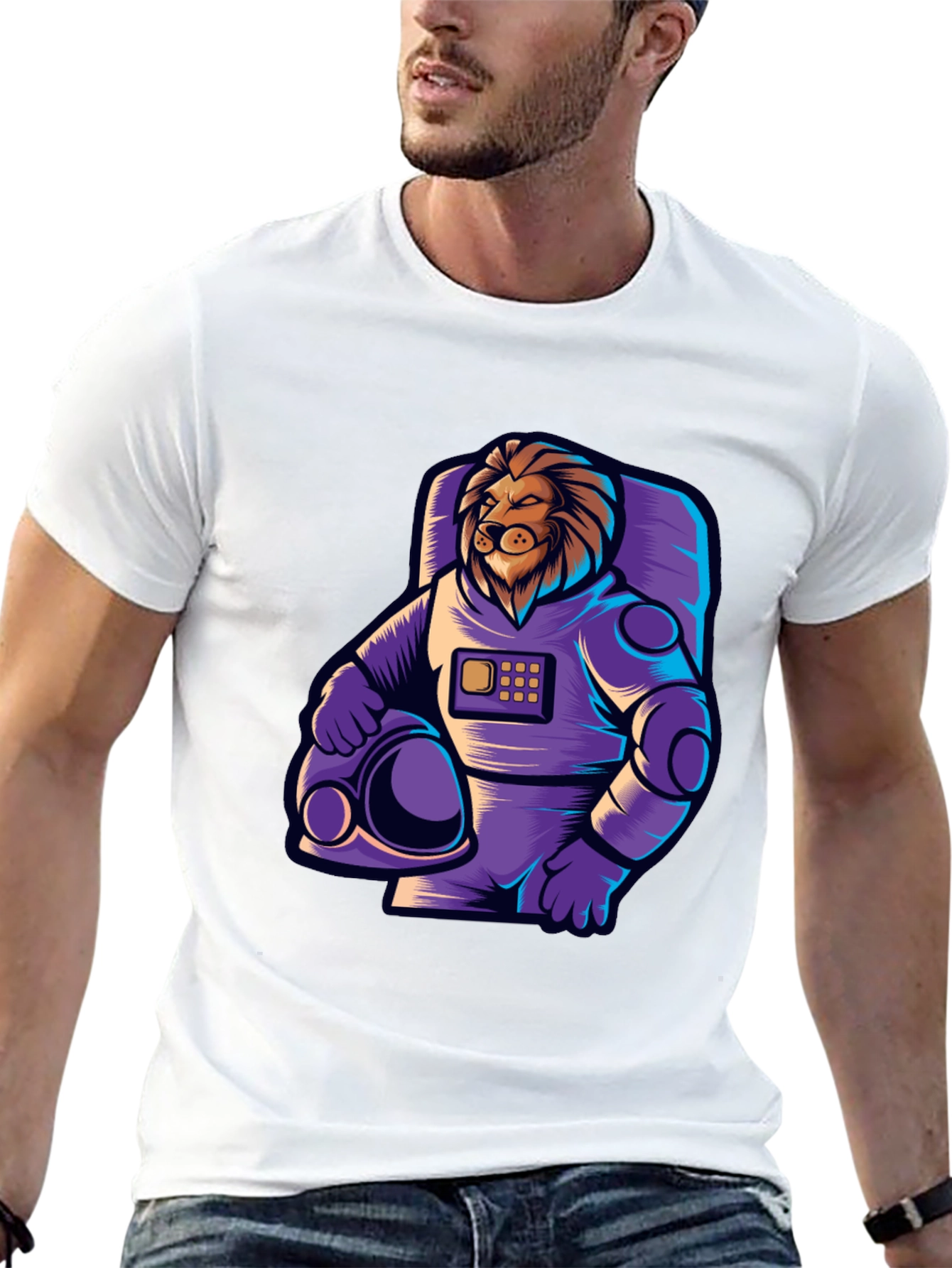 Lion Astronaut Graphic Tee - Cool Space Design