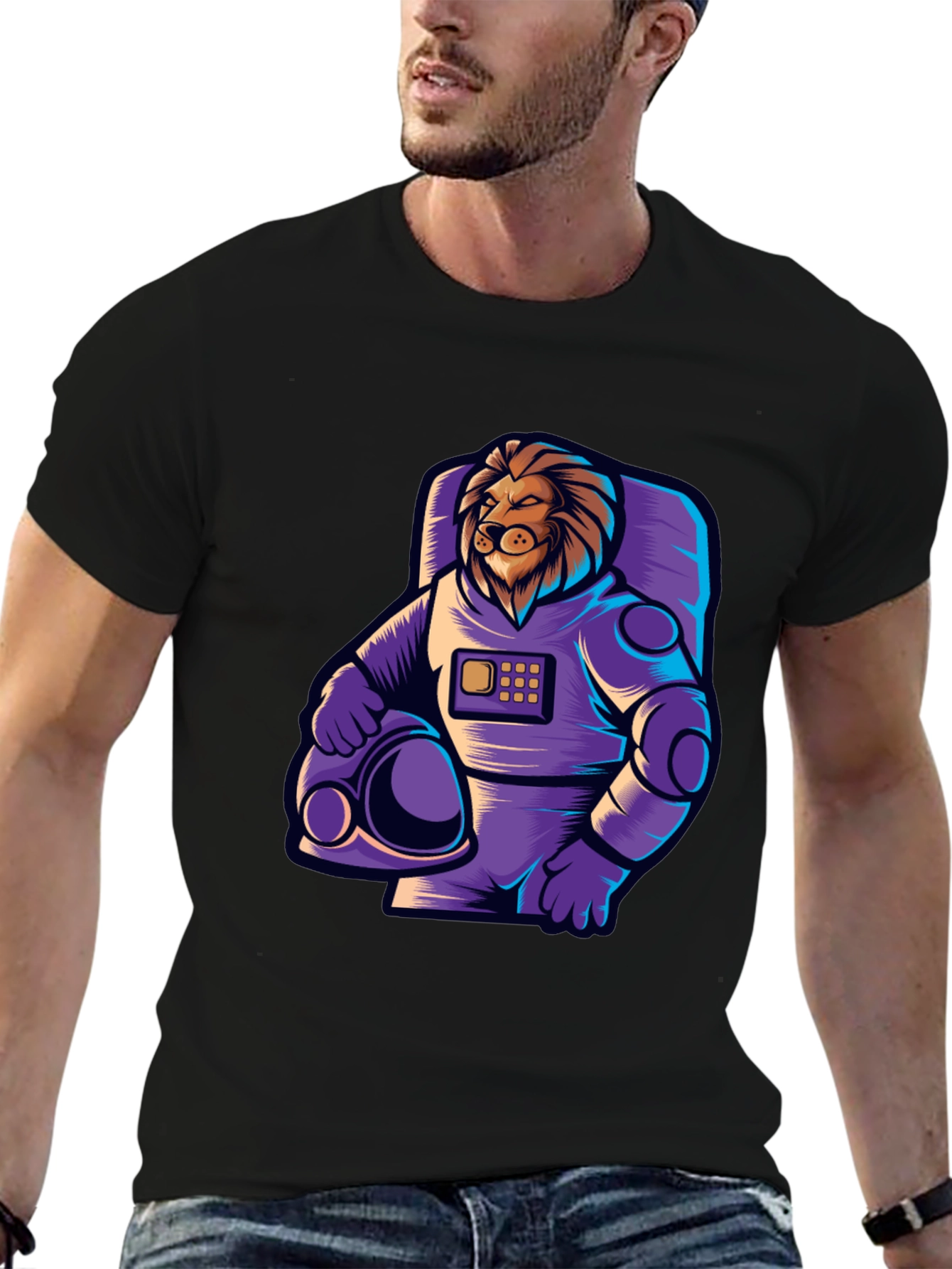 Lion Astronaut Graphic Tee - Cool Space Design