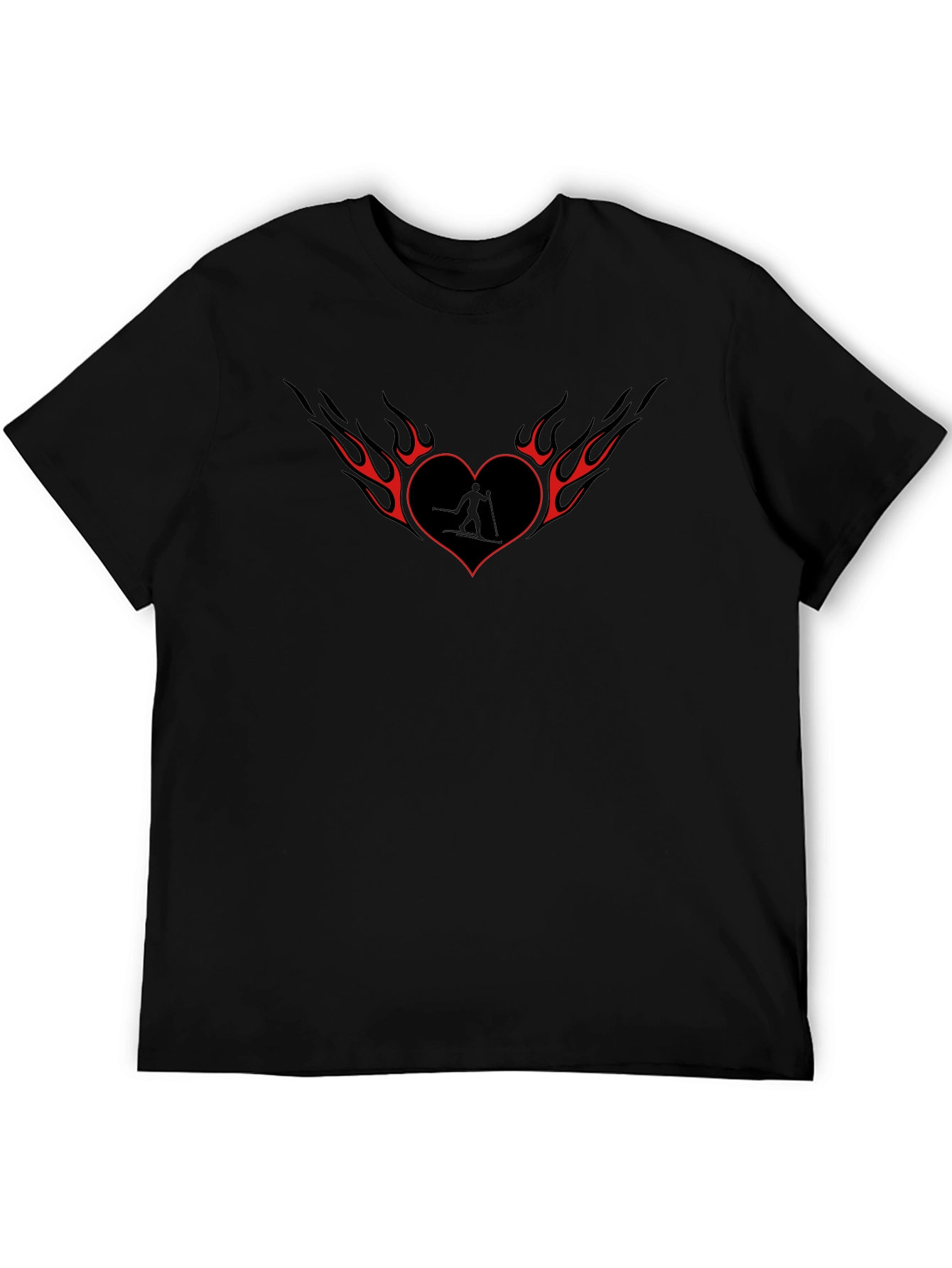 Heart Flame Skier Black T-Shirt