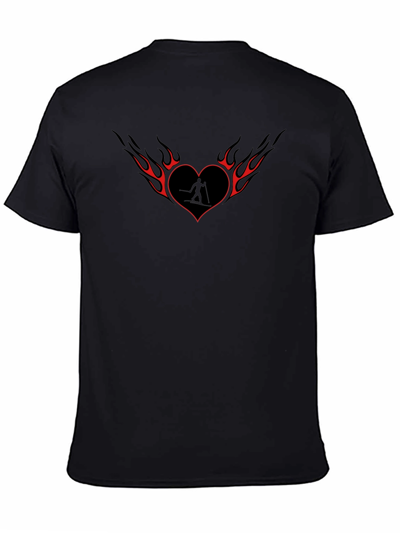 Heart Flame Skier Black T-Shirt
