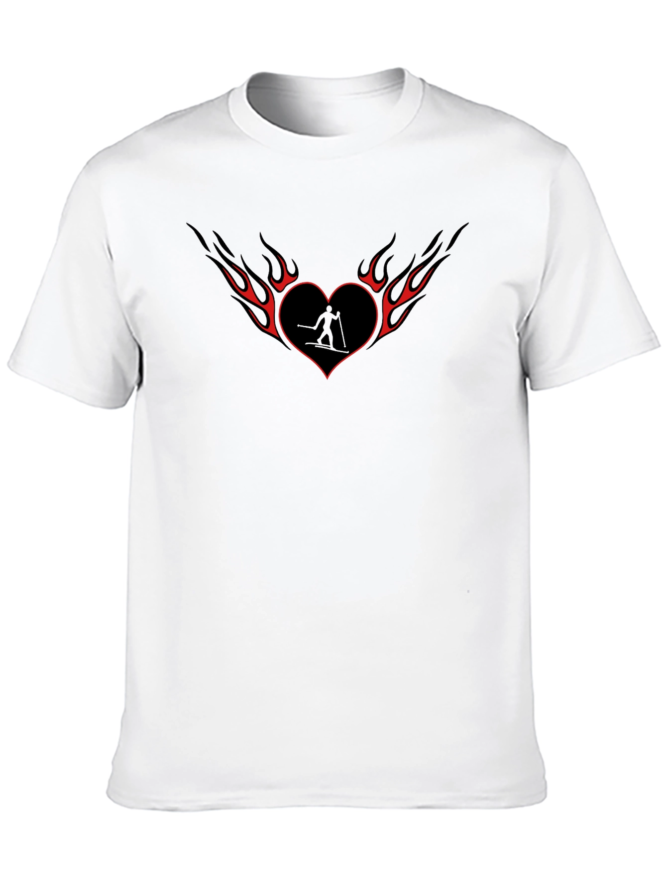 Heart Flame Skier Black T-Shirt