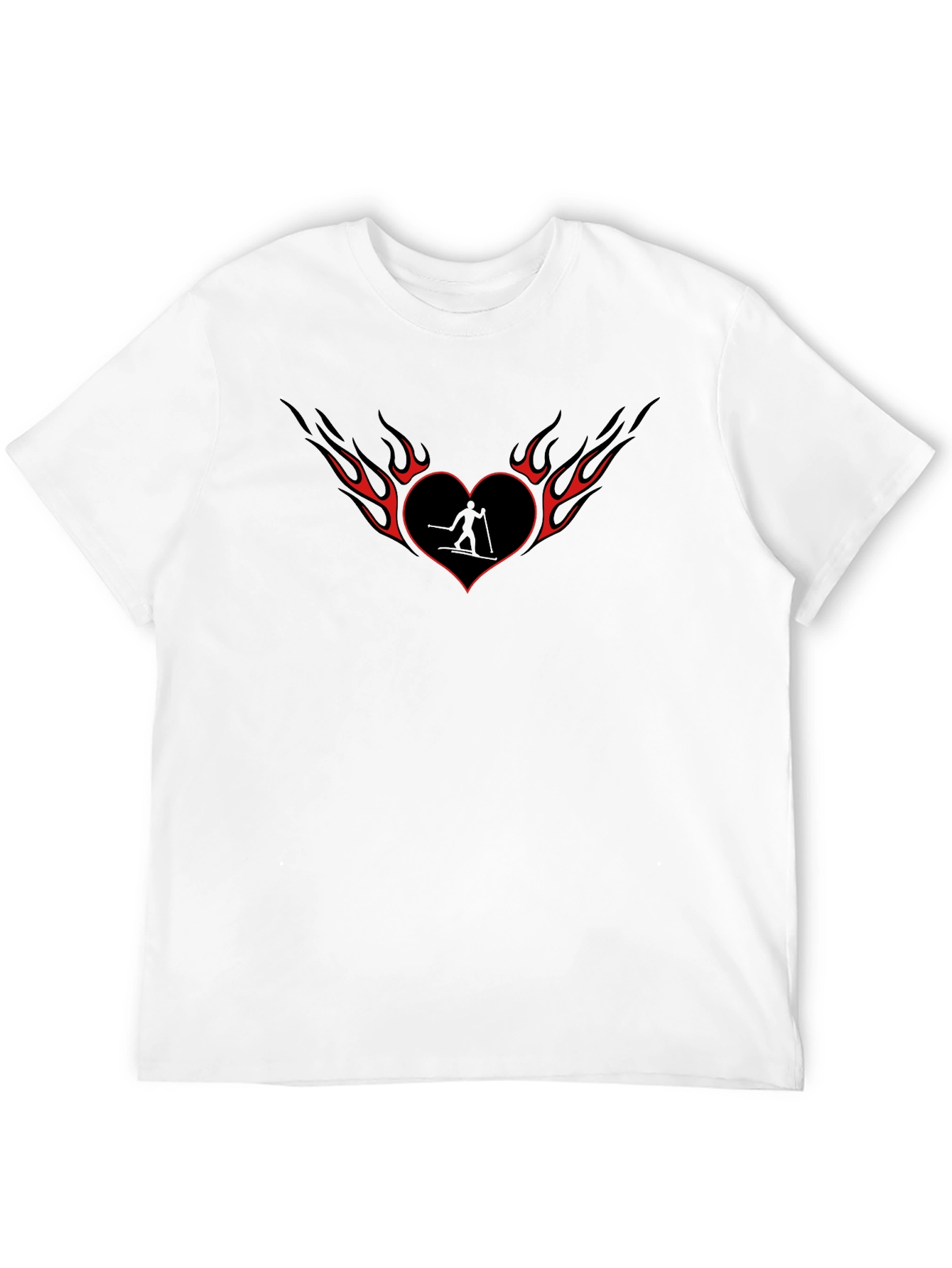 Heart Flame Skier Black T-Shirt