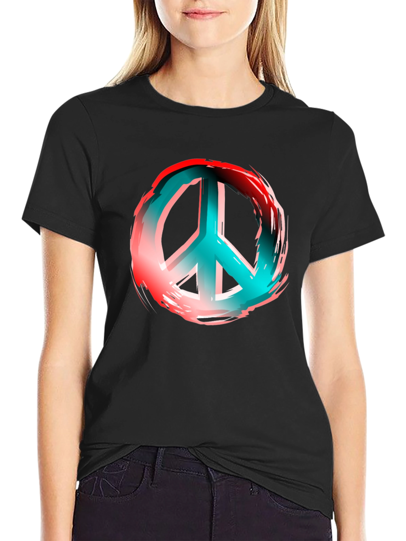 Peace Sign Graphic Print Black T-Shirt