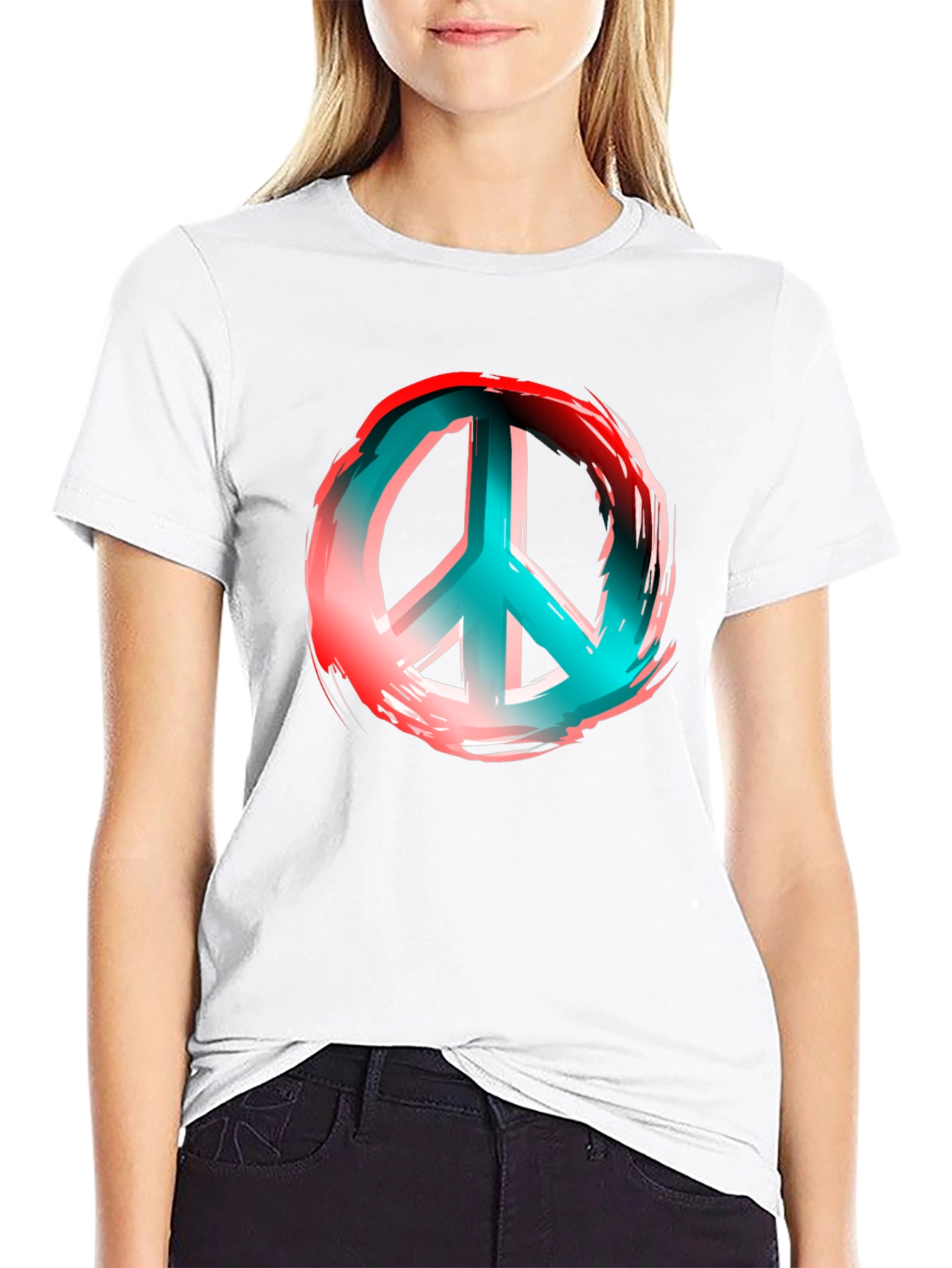 Peace Sign Graphic Print Black T-Shirt