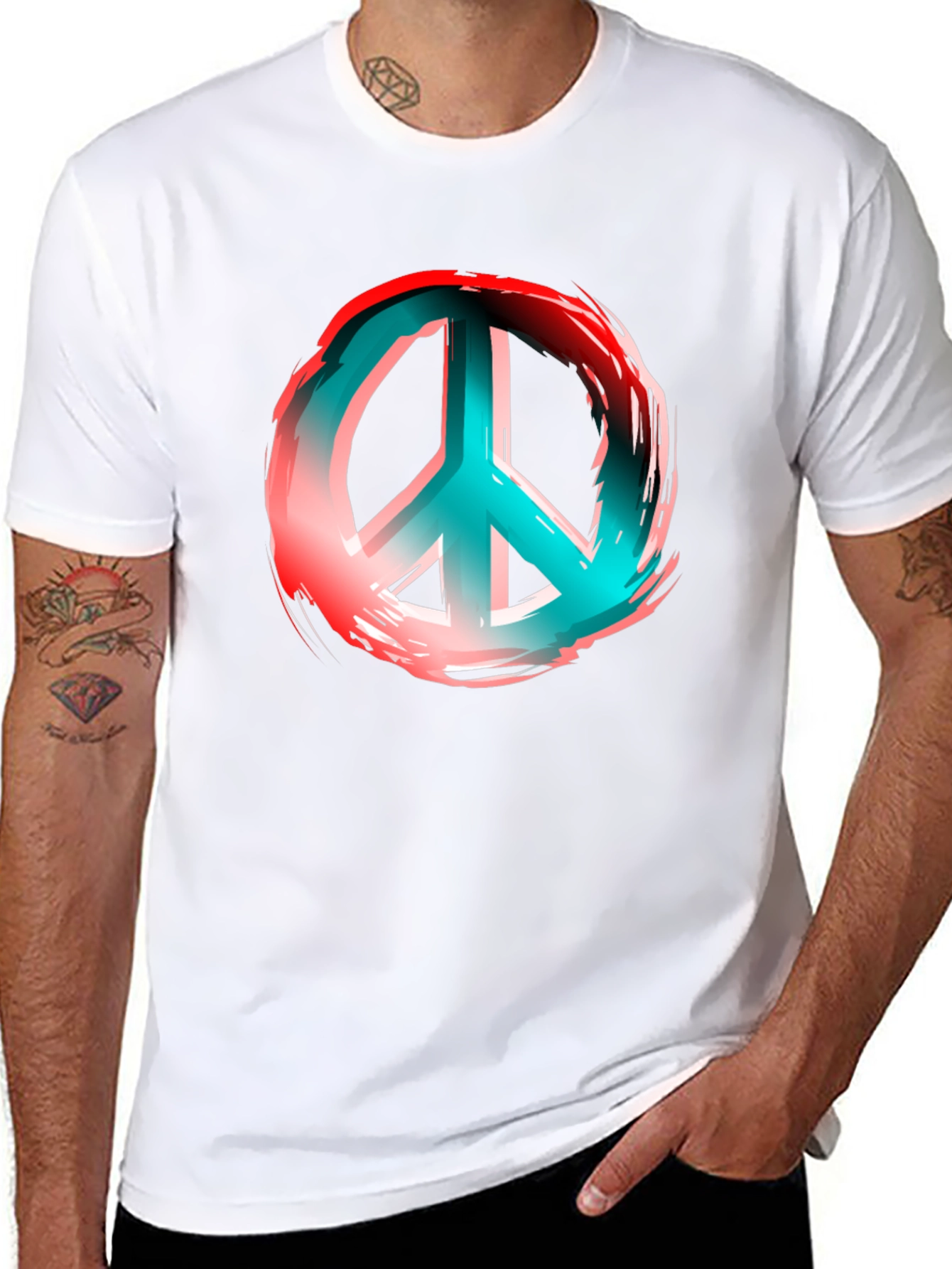 Peace Sign Graphic Print Black T-Shirt